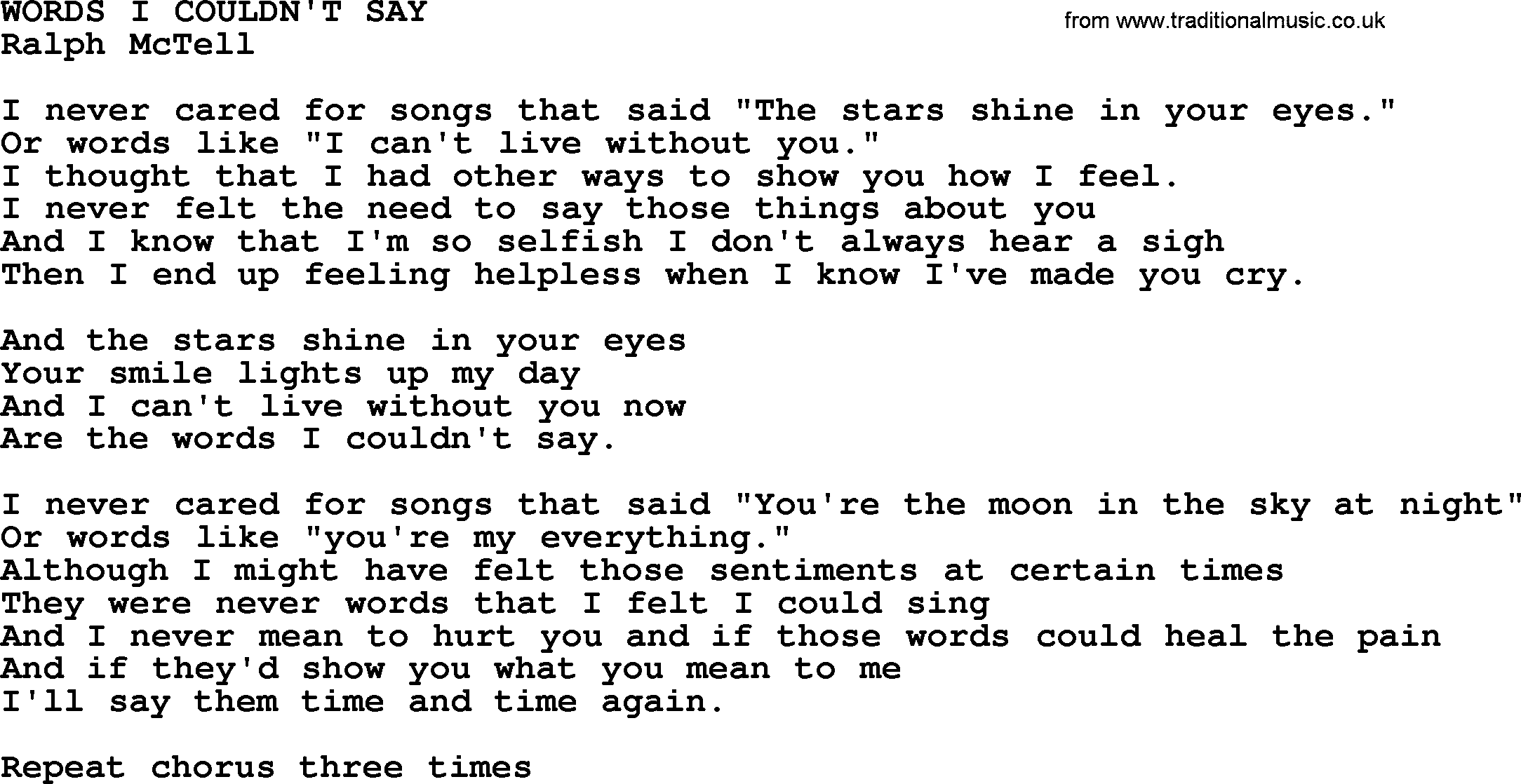 Ralph McTell Song: Words I Couldn't Say, lyrics