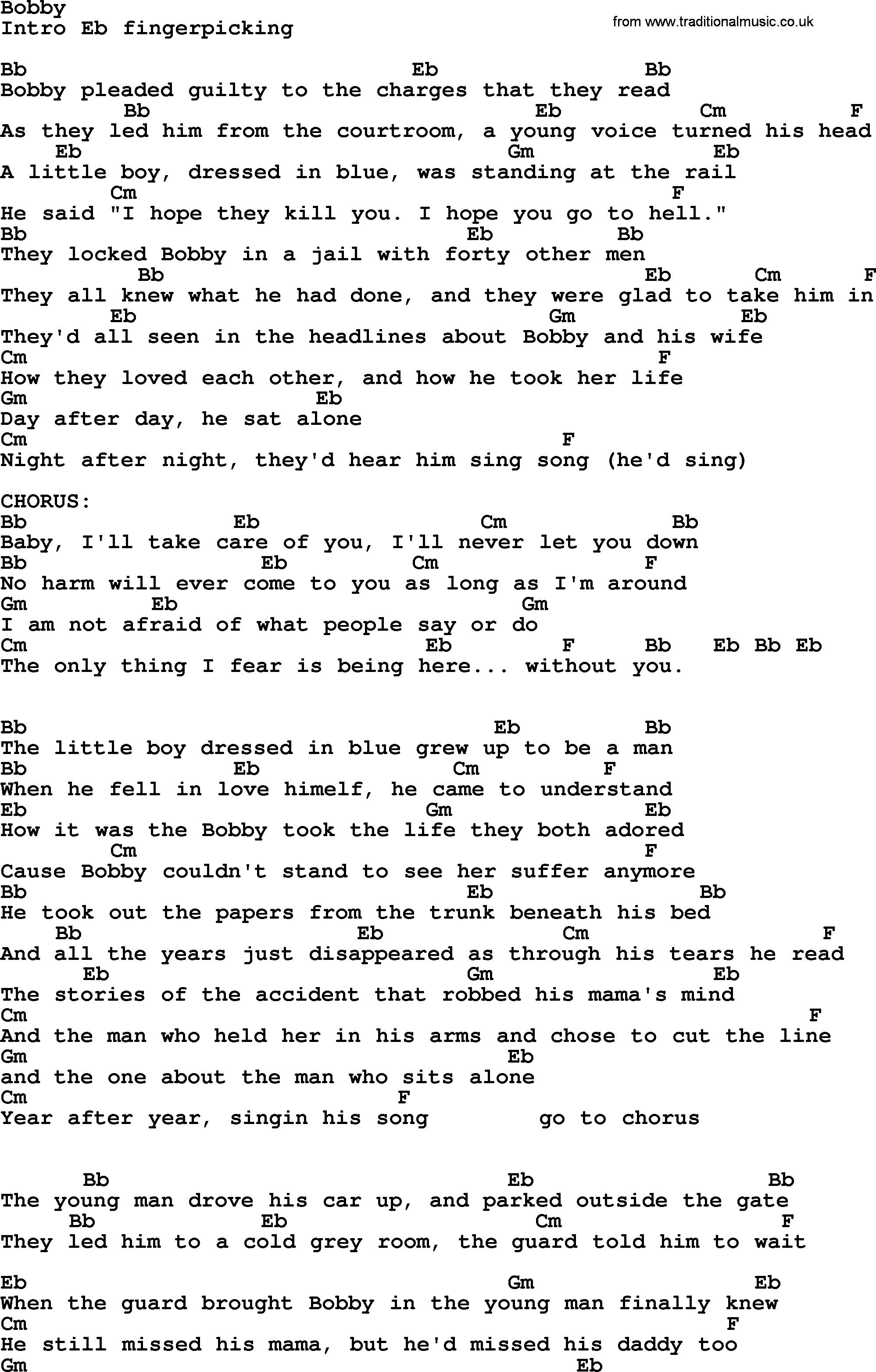 Reba McEntire song: Bobby, lyrics and chords