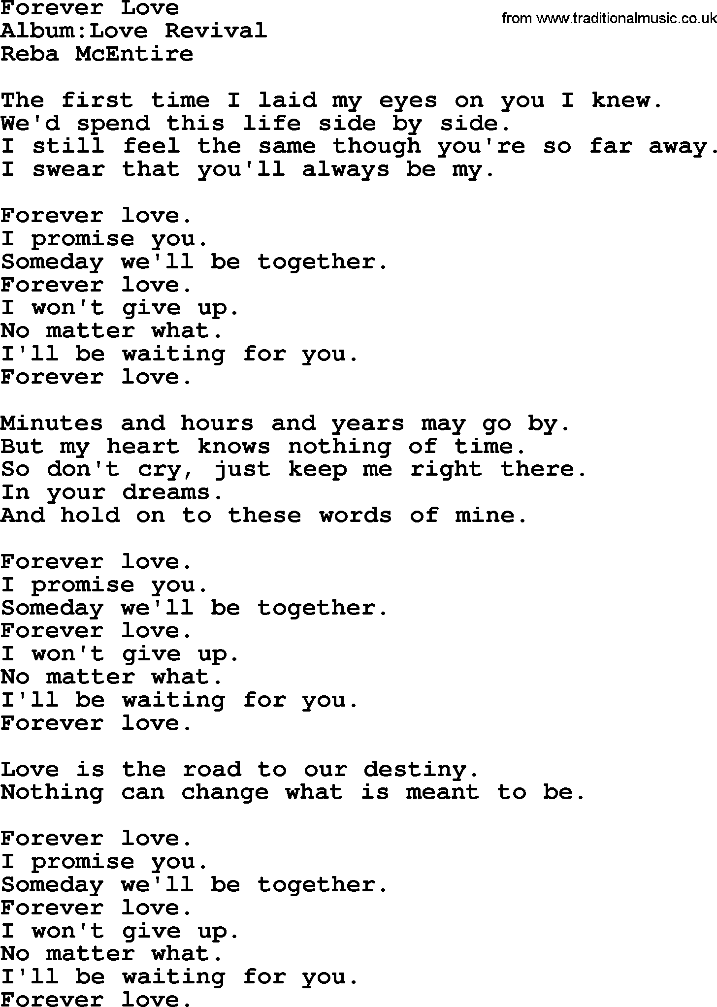 Reba McEntire song: Forever Love lyrics