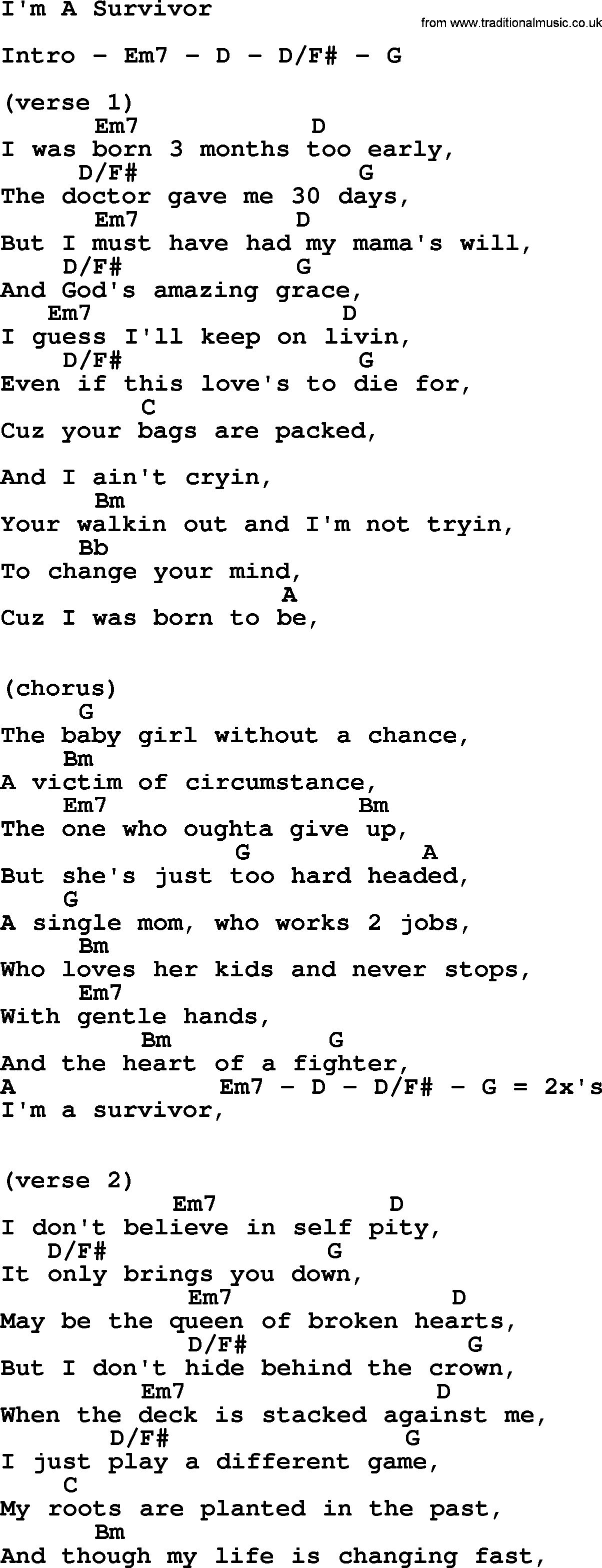 Reba McEntire song: I'm A Survivor, lyrics and chords