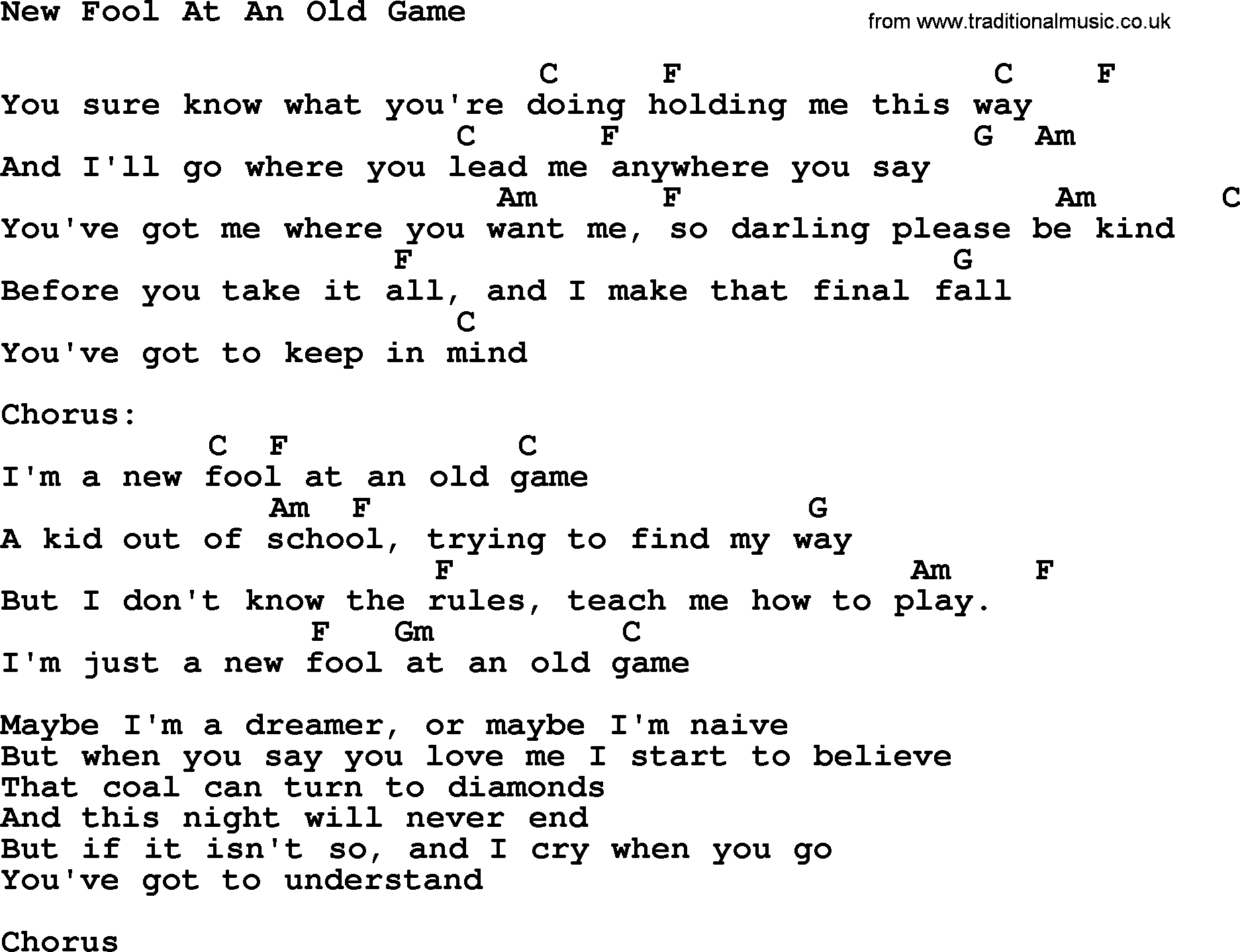 Reba McEntire song: New Fool At An Old Game, lyrics and chords