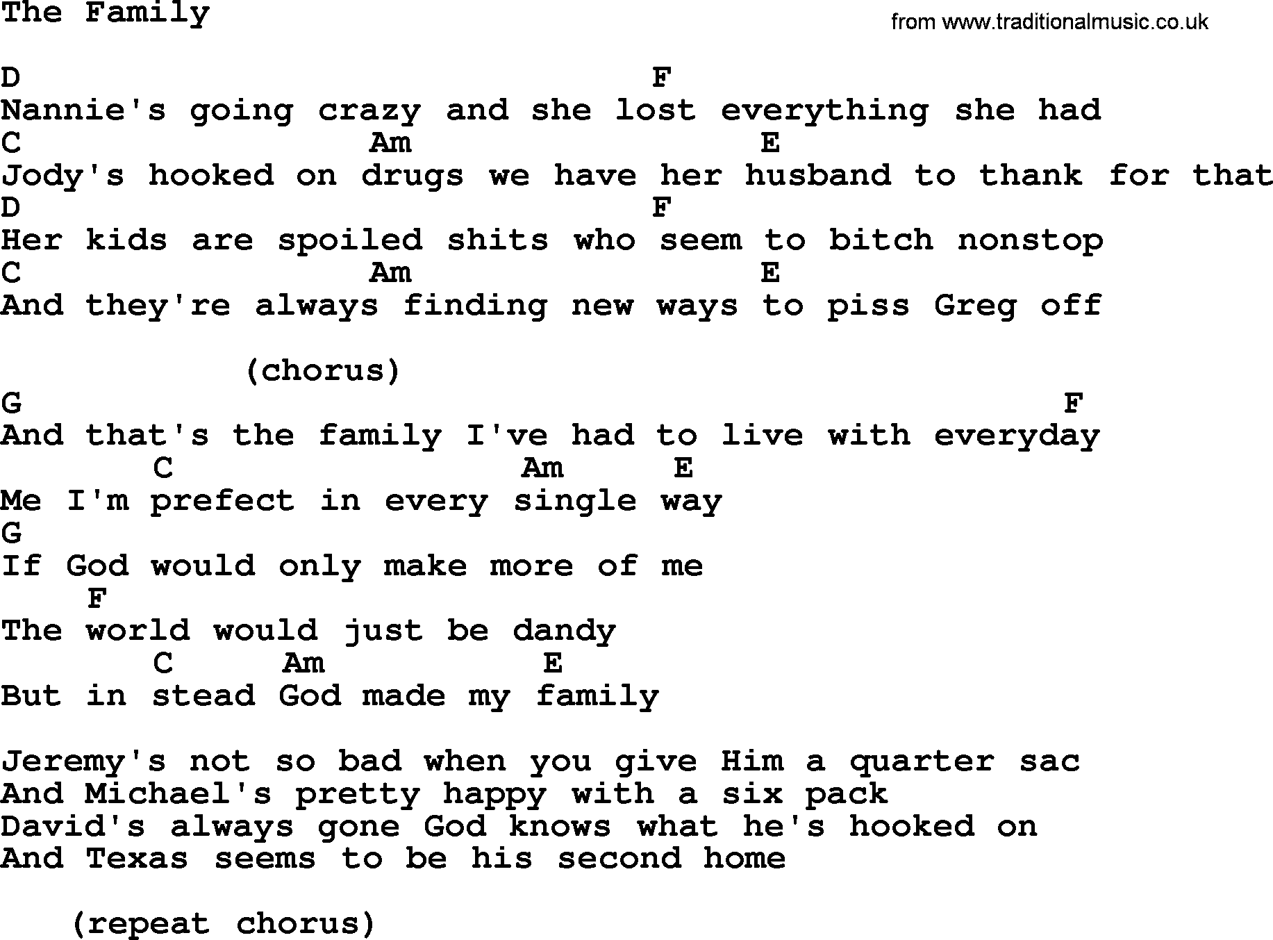 Reba McEntire song: The Family, lyrics and chords