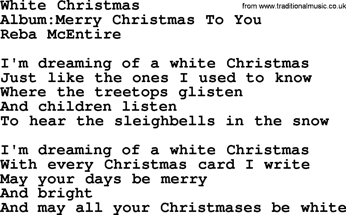 Reba McEntire song: White Christmas lyrics