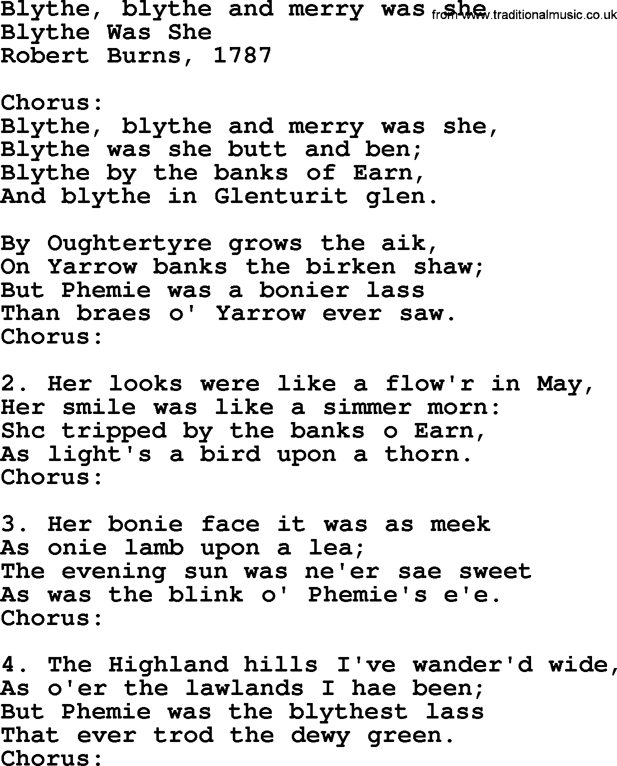 Robert Burns Songs & Lyrics: Blythe, Blythe And Merry Was She