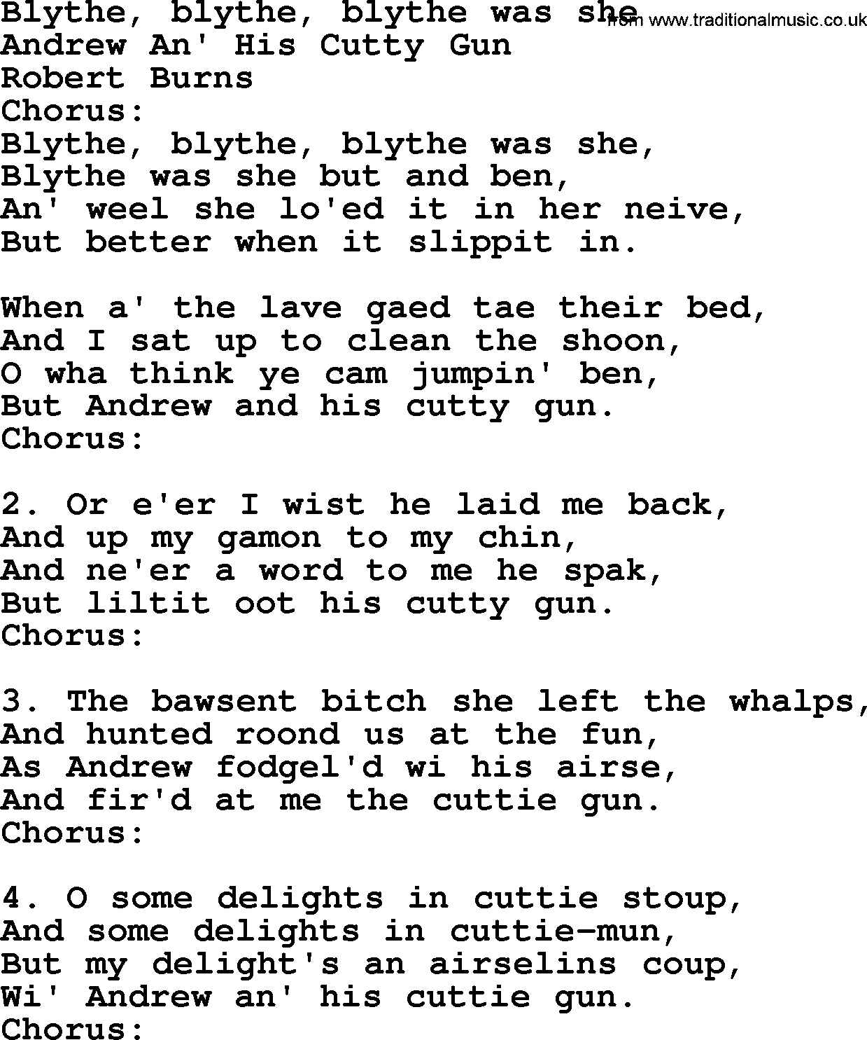 Robert Burns Songs & Lyrics: Blythe, Blythe, Blythe Was She