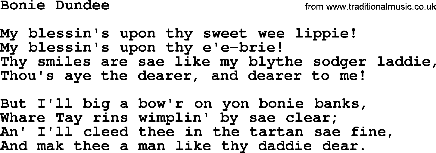 Robert Burns Songs & Lyrics: Bonie Dundee