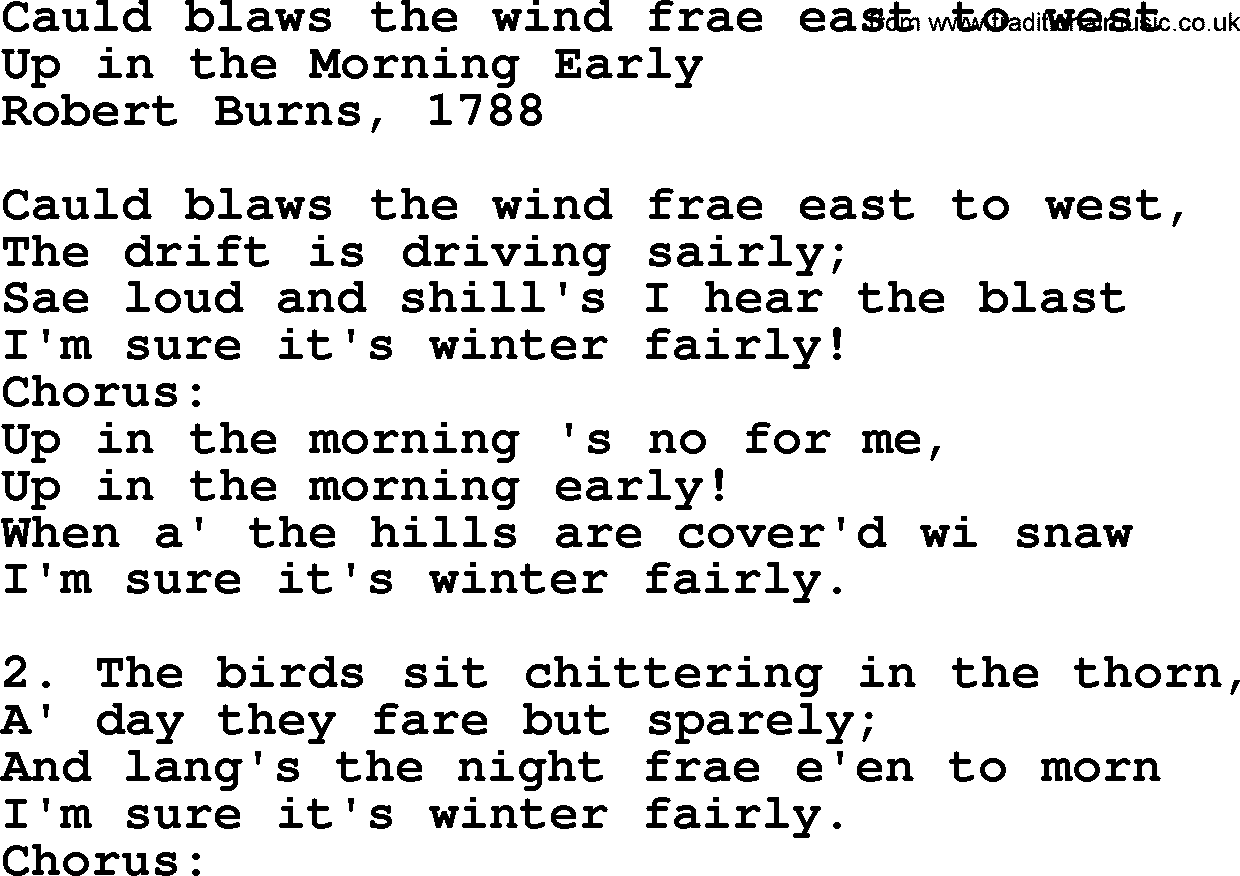 Robert Burns Songs & Lyrics: Cauld Blaws The Wind Frae East To West