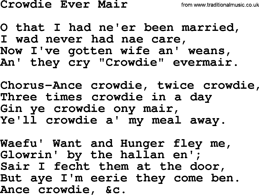 Robert Burns Songs & Lyrics: Crowdie Ever Mair