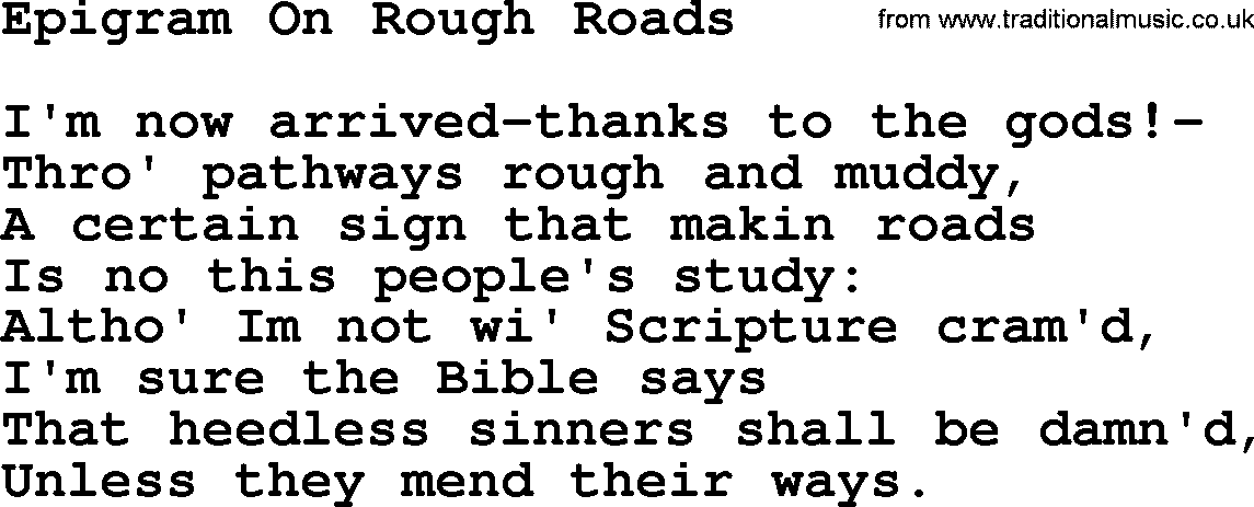 Robert Burns Songs & Lyrics: Epigram On Rough Roads