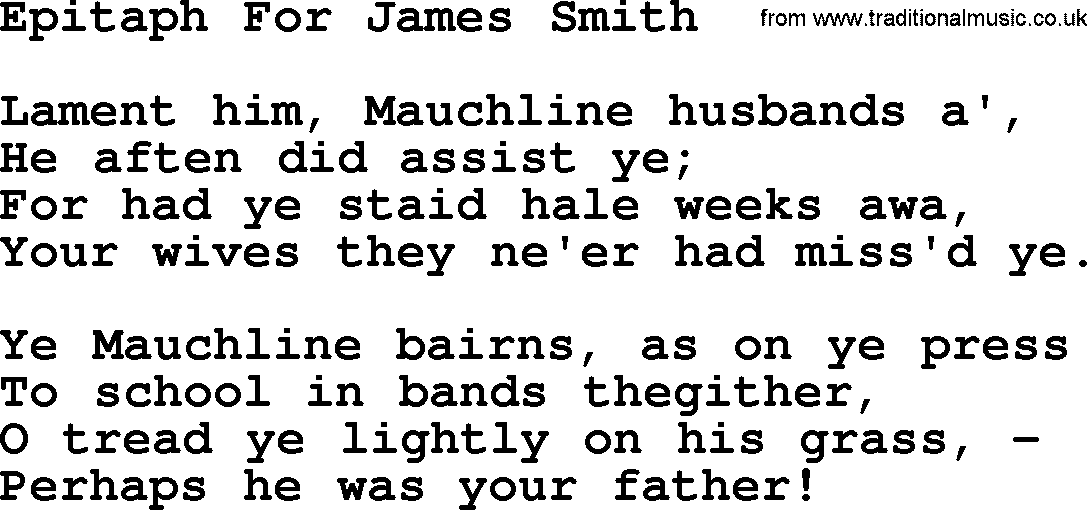 Robert Burns Songs & Lyrics: Epitaph For James Smith