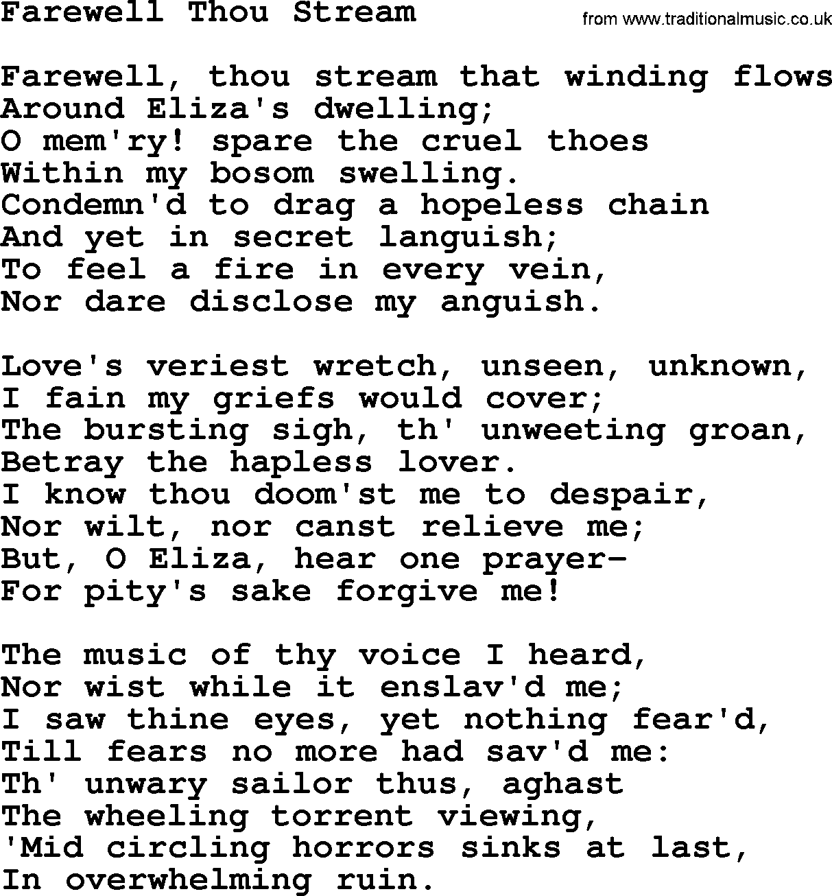 Robert Burns Songs & Lyrics: Farewell Thou Stream