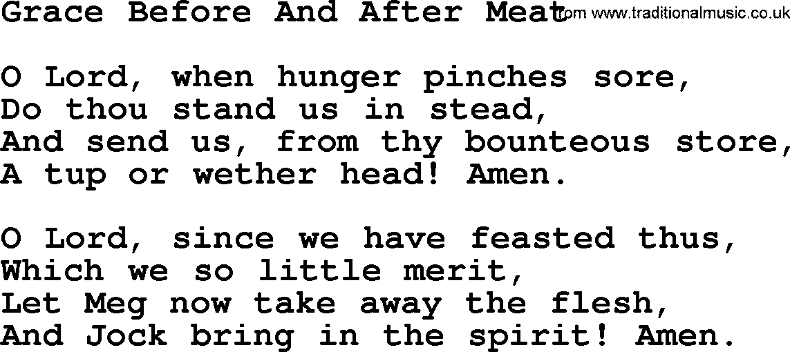 Robert Burns Songs & Lyrics: Grace Before And After Meat