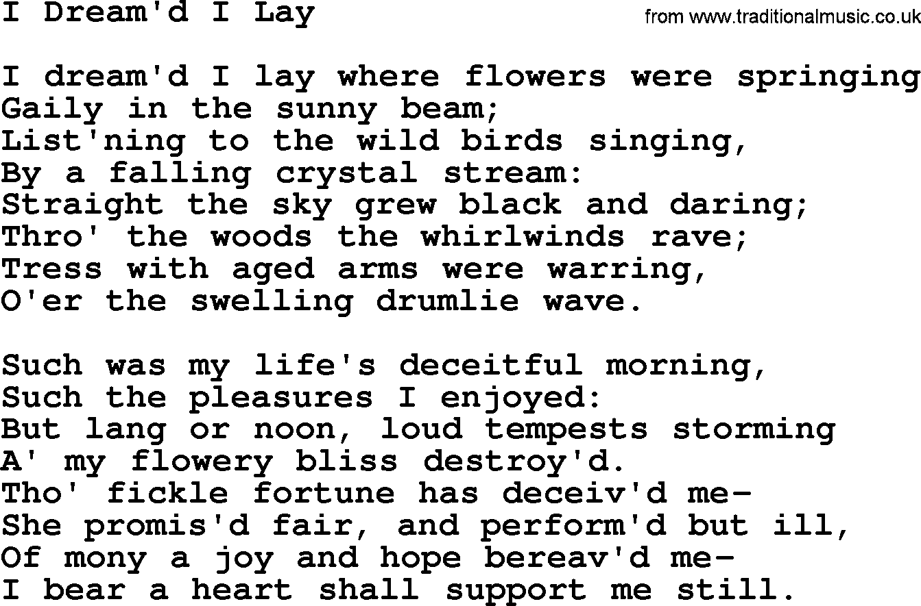 Robert Burns Songs & Lyrics: I Dream'd I Lay
