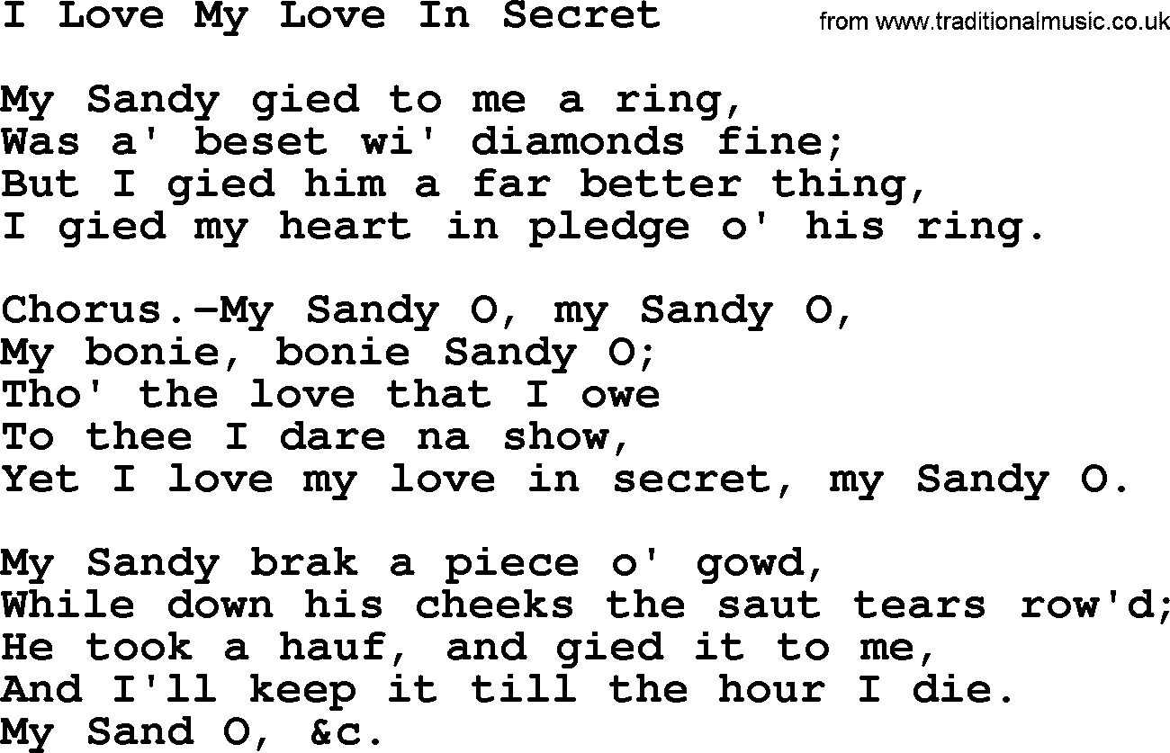 Robert Burns Songs & Lyrics: I Love My Love In Secret