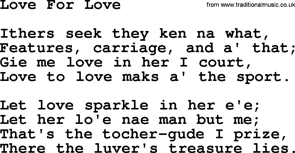 Robert Burns Songs & Lyrics: Love For Love