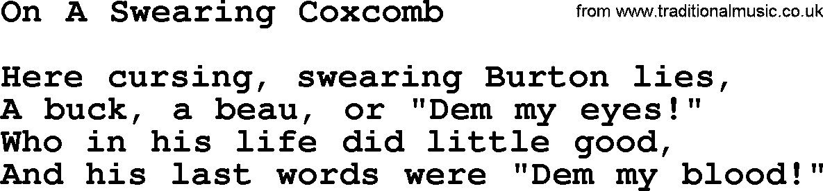 Robert Burns Songs & Lyrics: On A Swearing Coxcomb
