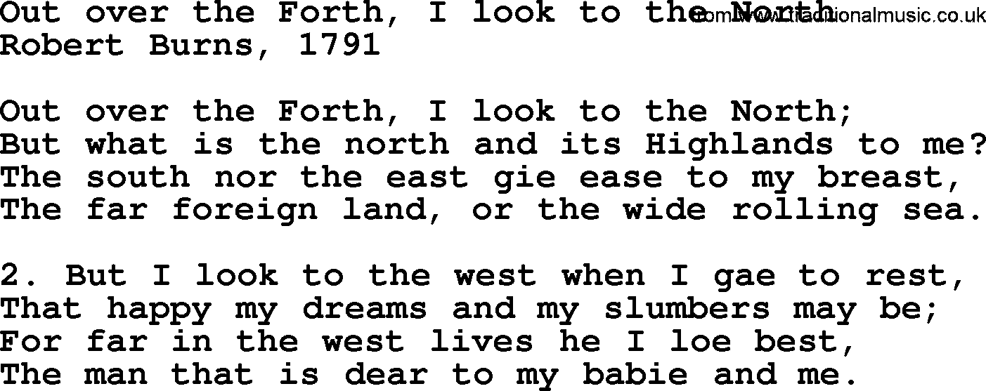 Robert Burns Songs & Lyrics: Out Over The Forth, I Look To The North