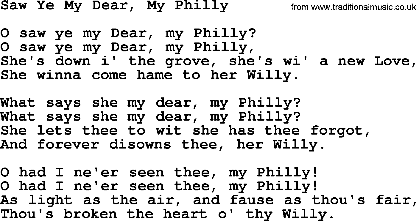 Robert Burns Songs & Lyrics: Saw Ye My Dear, My Philly