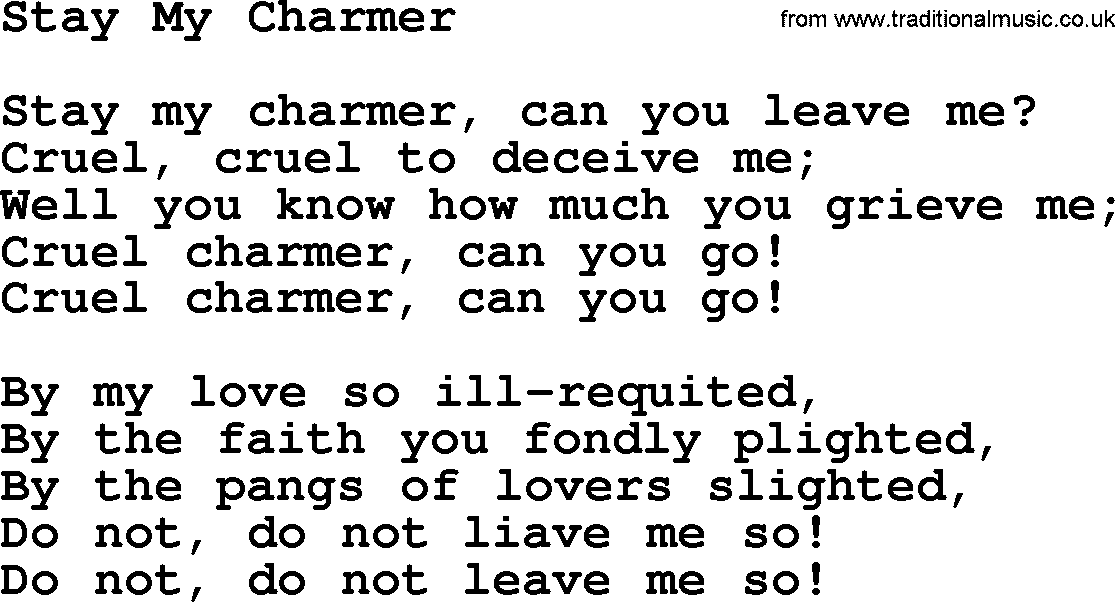 Robert Burns Songs & Lyrics: Stay My Charmer
