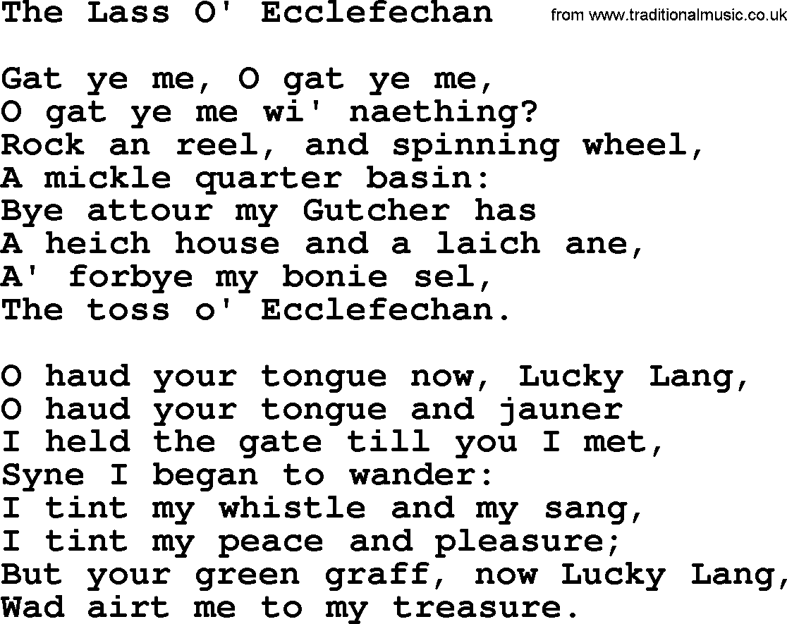 Robert Burns Songs & Lyrics: The Lass O' Ecclefechan