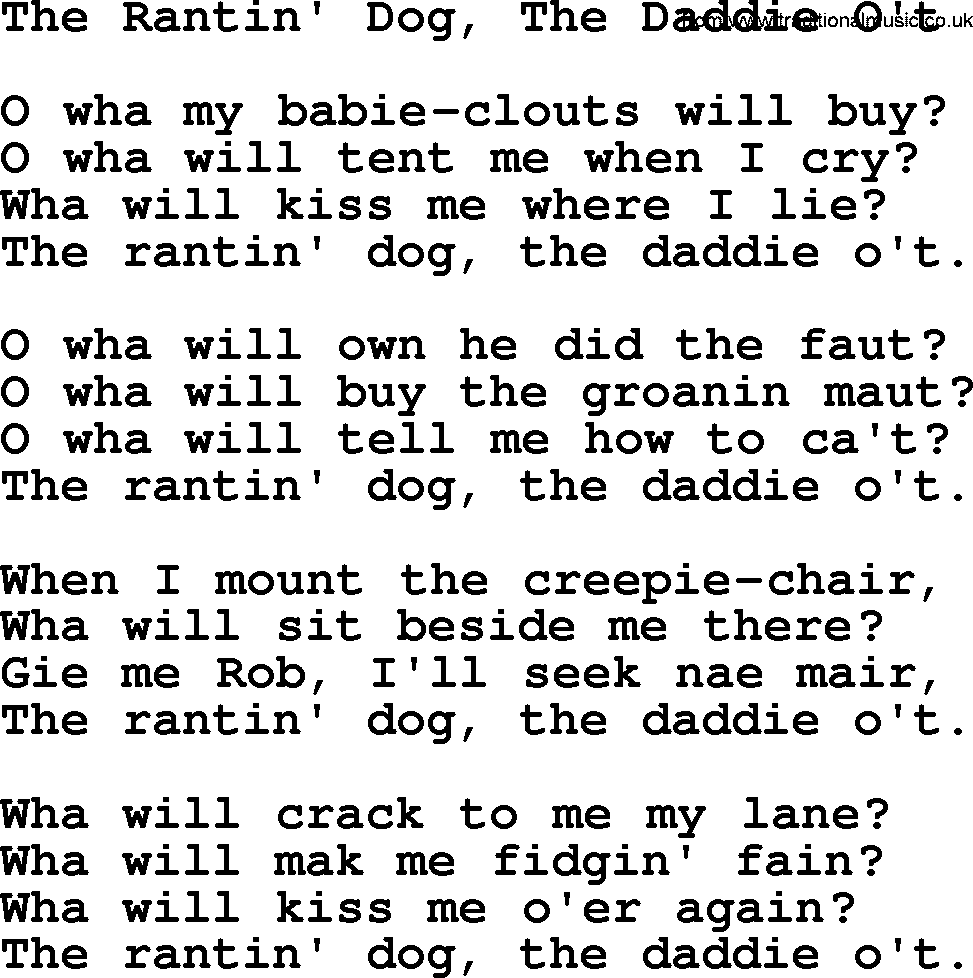 Robert Burns Songs & Lyrics: The Rantin' Dog, The Daddie O't