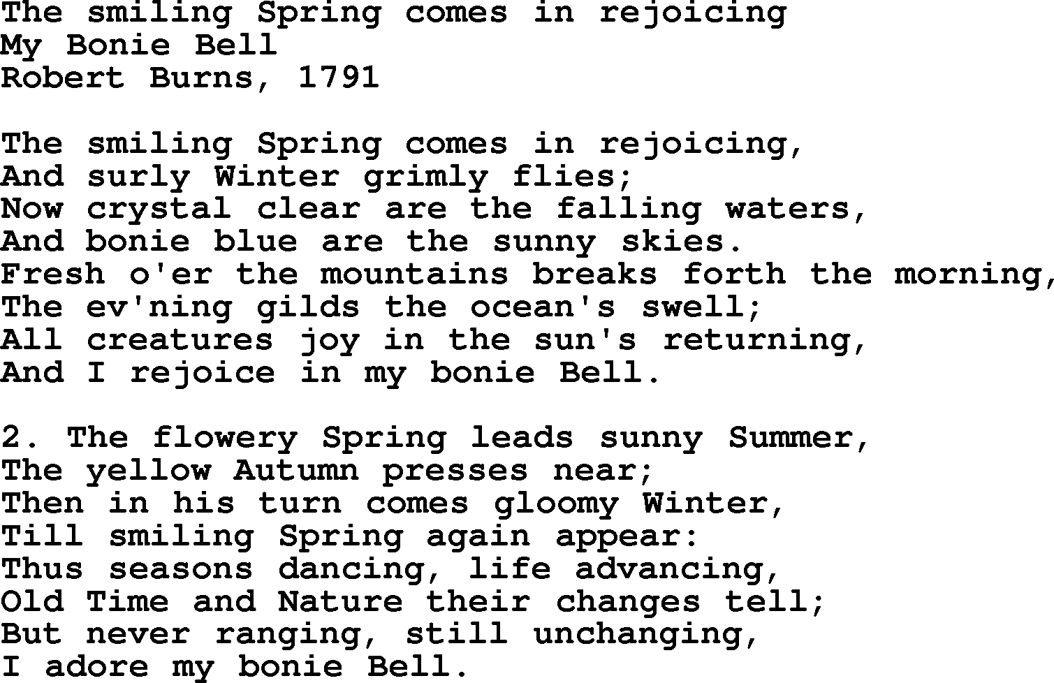 Robert Burns Songs & Lyrics: The Smiling Spring Comes In Rejoicing