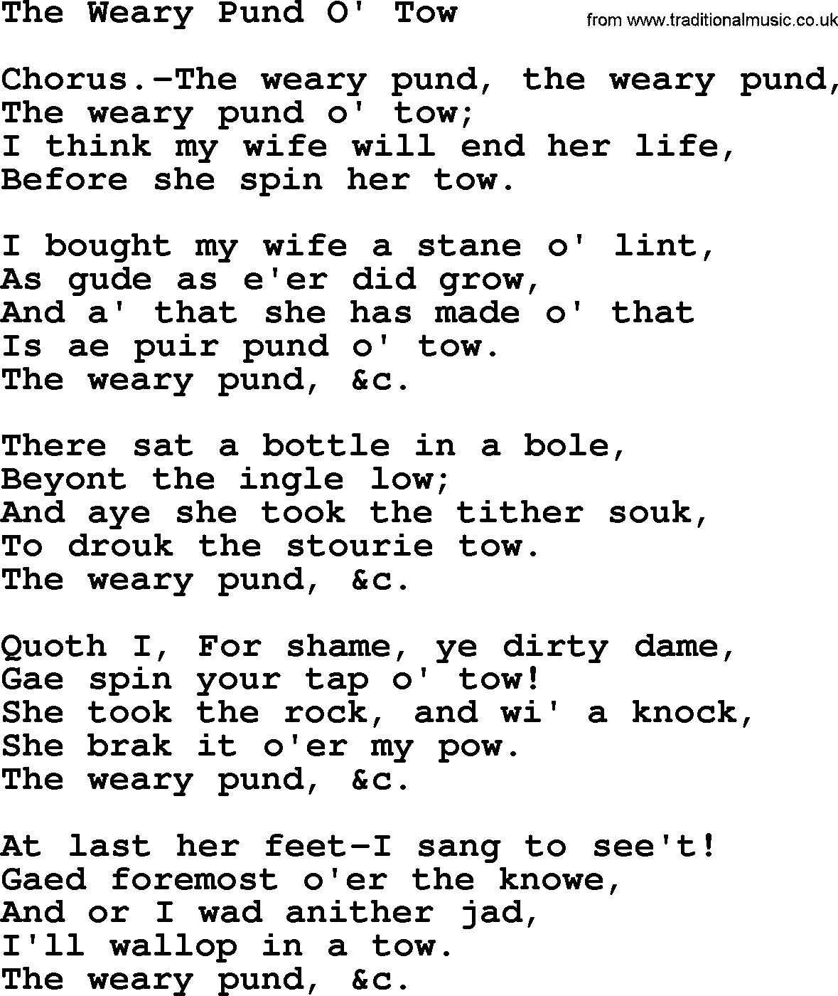 Robert Burns Songs & Lyrics: The Weary Pund O' Tow