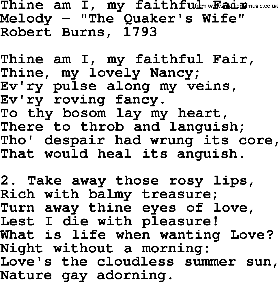 Robert Burns Songs & Lyrics: Thine Am I, My Faithful Fair