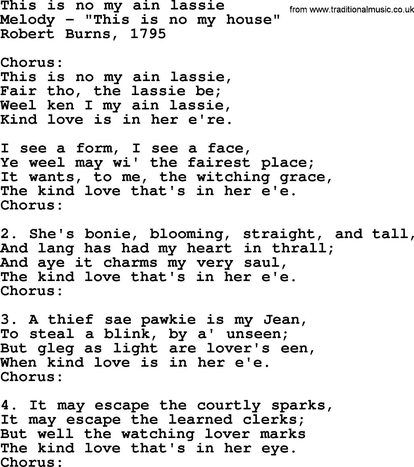Robert Burns Songs & Lyrics: This Is No My Ain Lassie