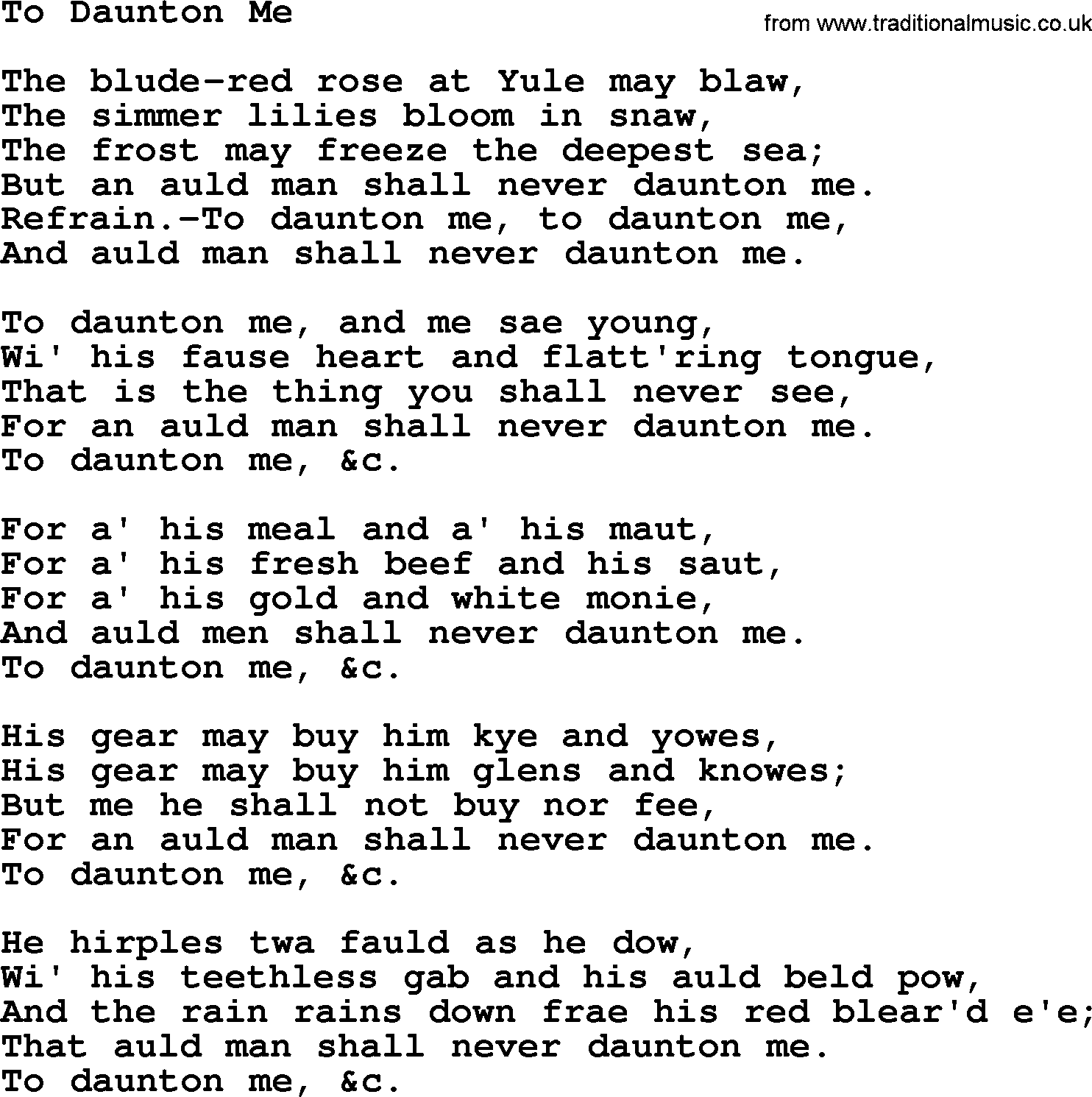 Robert Burns Songs & Lyrics: To Daunton Me