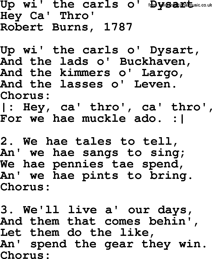 Robert Burns Songs & Lyrics: Up Wi' The Carls O' Dysart