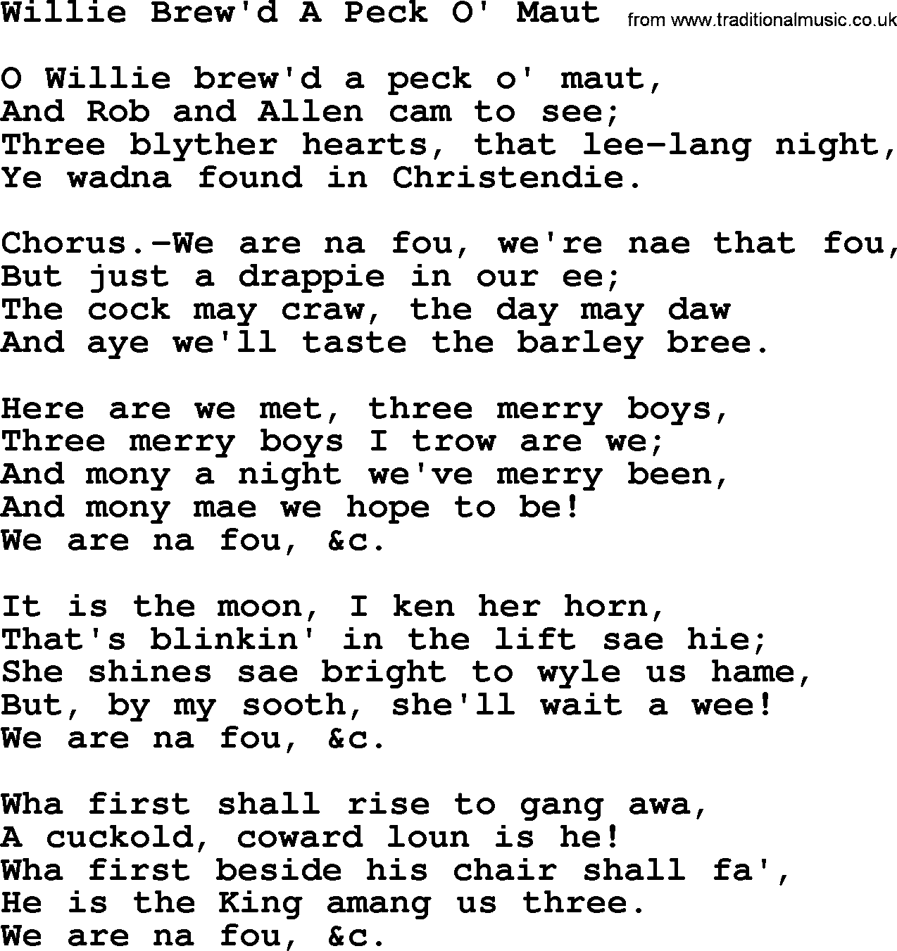 Robert Burns Songs & Lyrics: Willie Brew'd A Peck O' Maut