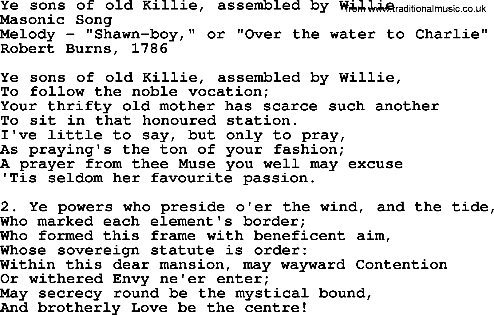 Robert Burns Songs & Lyrics: Ye Sons Of Old Killie, Assembled By Willie