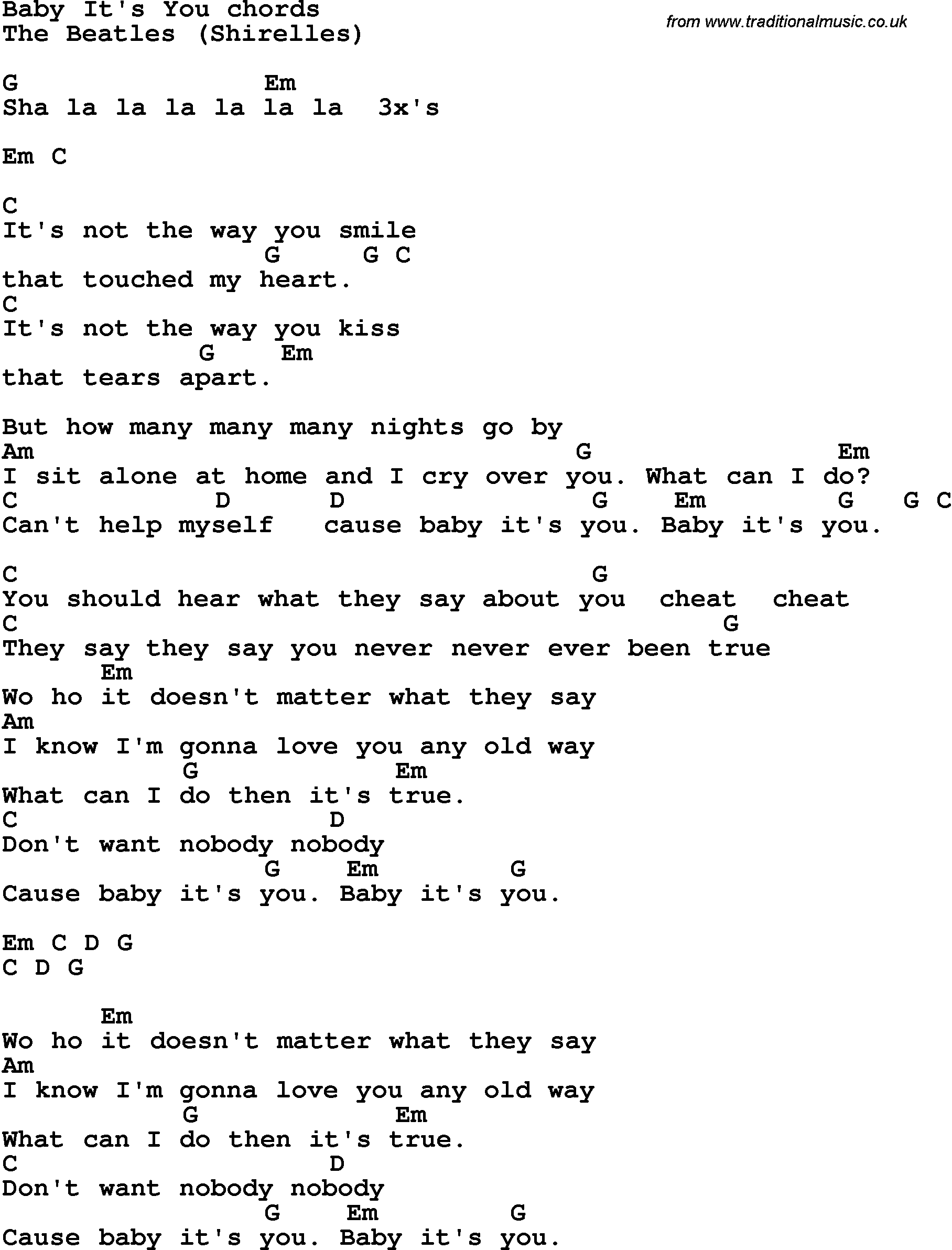 Song Lyrics with guitar chords for Baby It's You - The Beatles