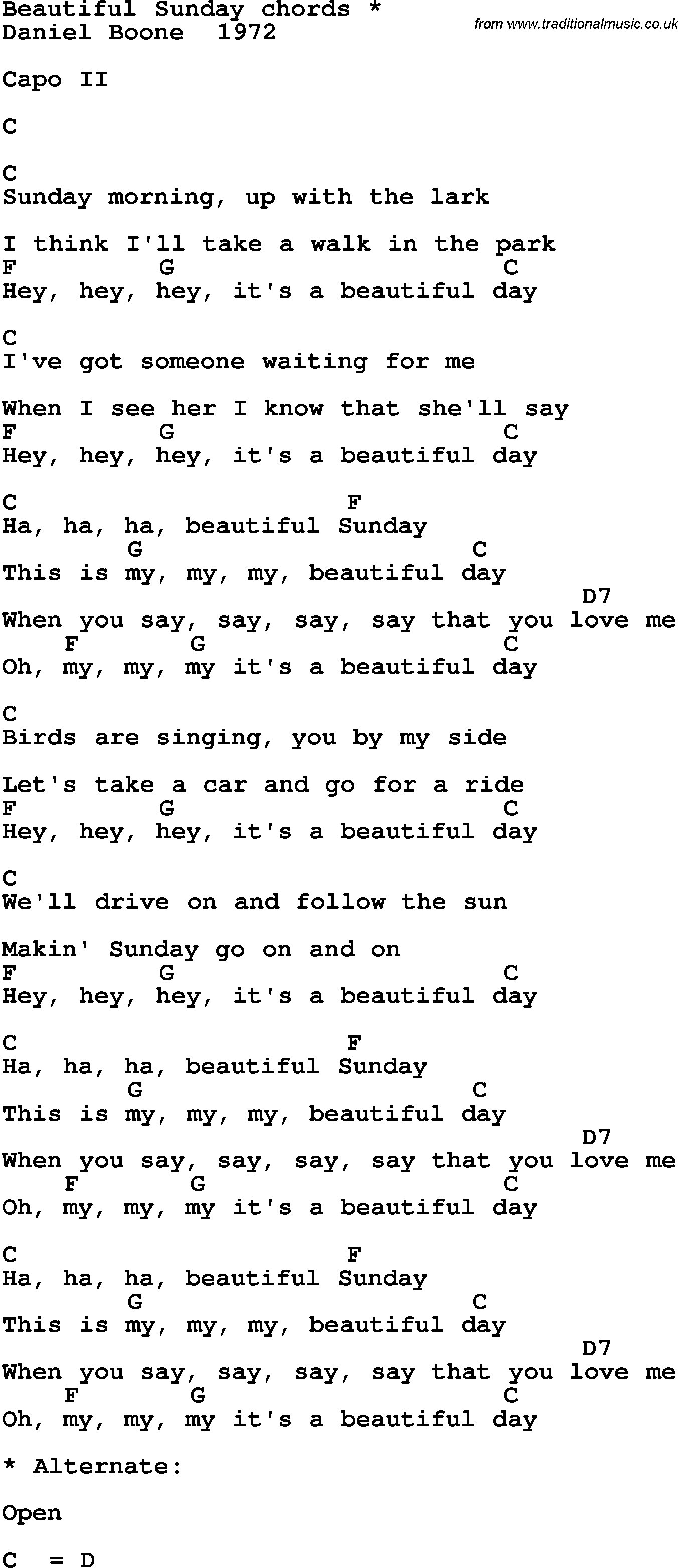 Song Lyrics with guitar chords for Beautiful Day