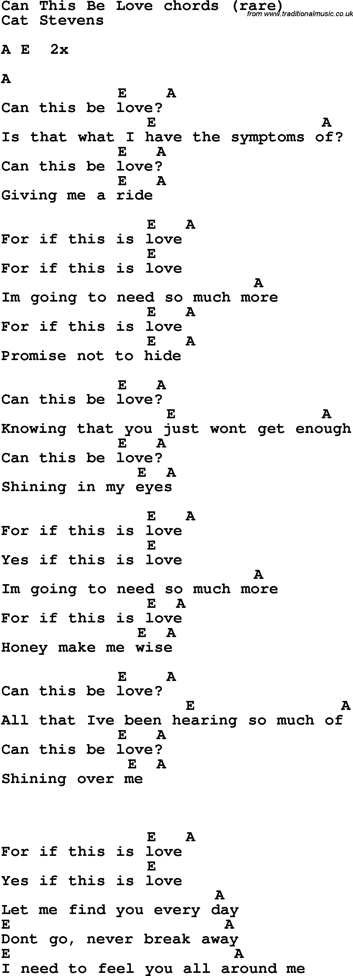 Song Lyrics with guitar chords for Can This Be Love
