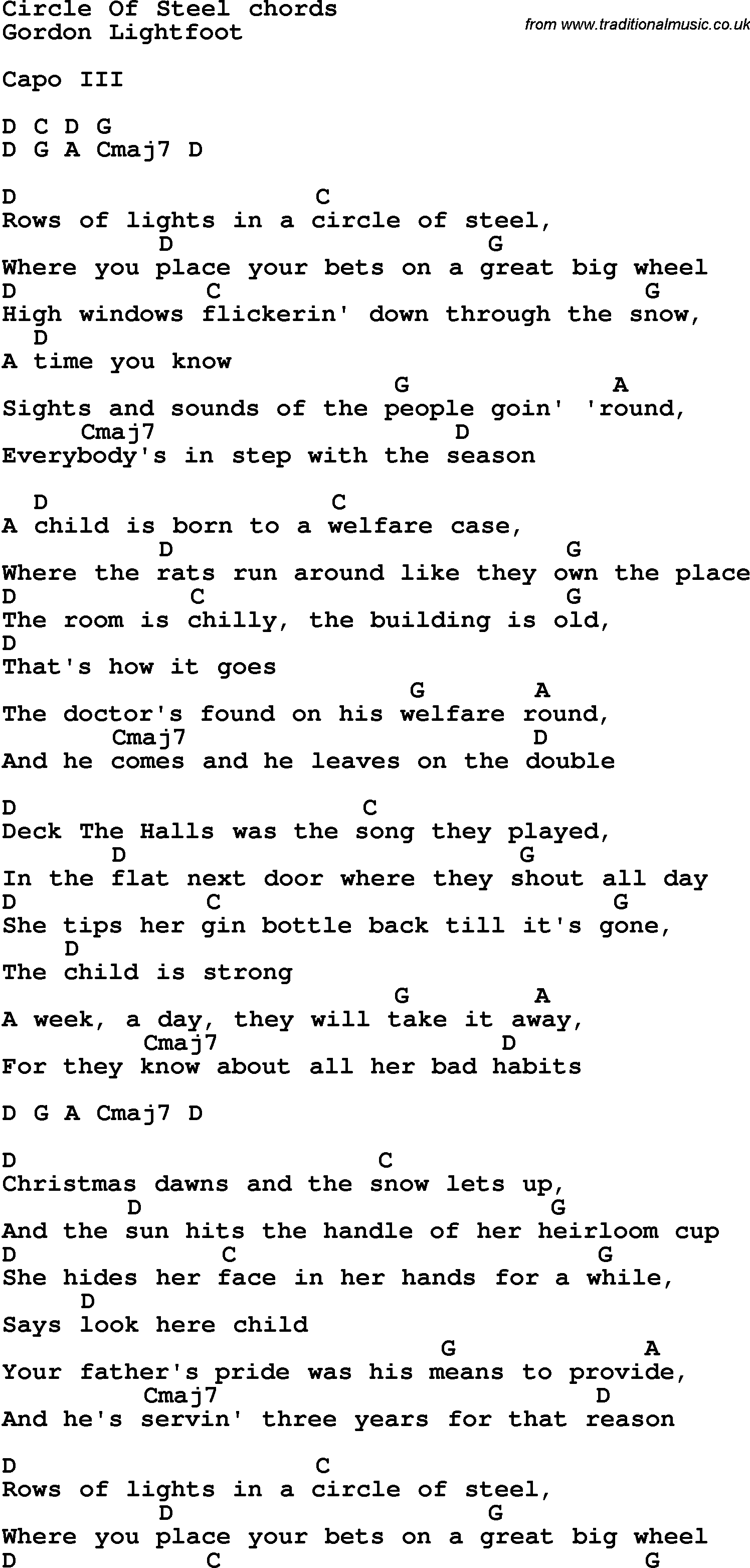 Song Lyrics with guitar chords for Circle Of Steel