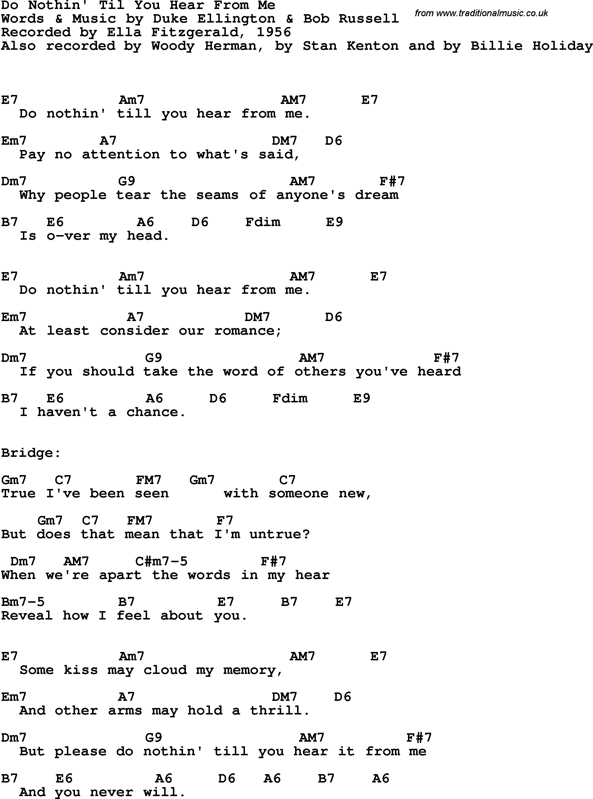 Song Lyrics with guitar chords for Do Nothin' Til You Hear From Me - Ella Fitzgerald, 1956