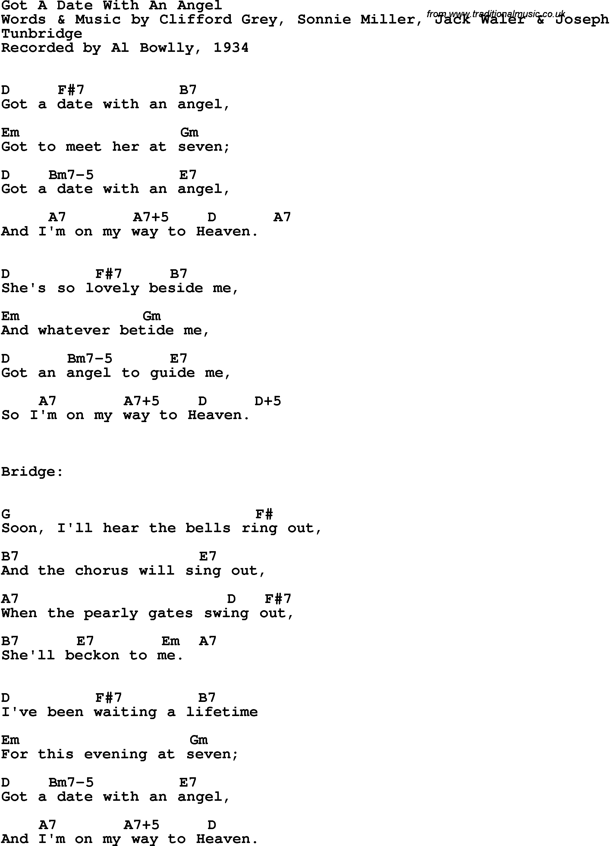 Song Lyrics with guitar chords for Got A Date With An Angel - Al Bowlly, 1934