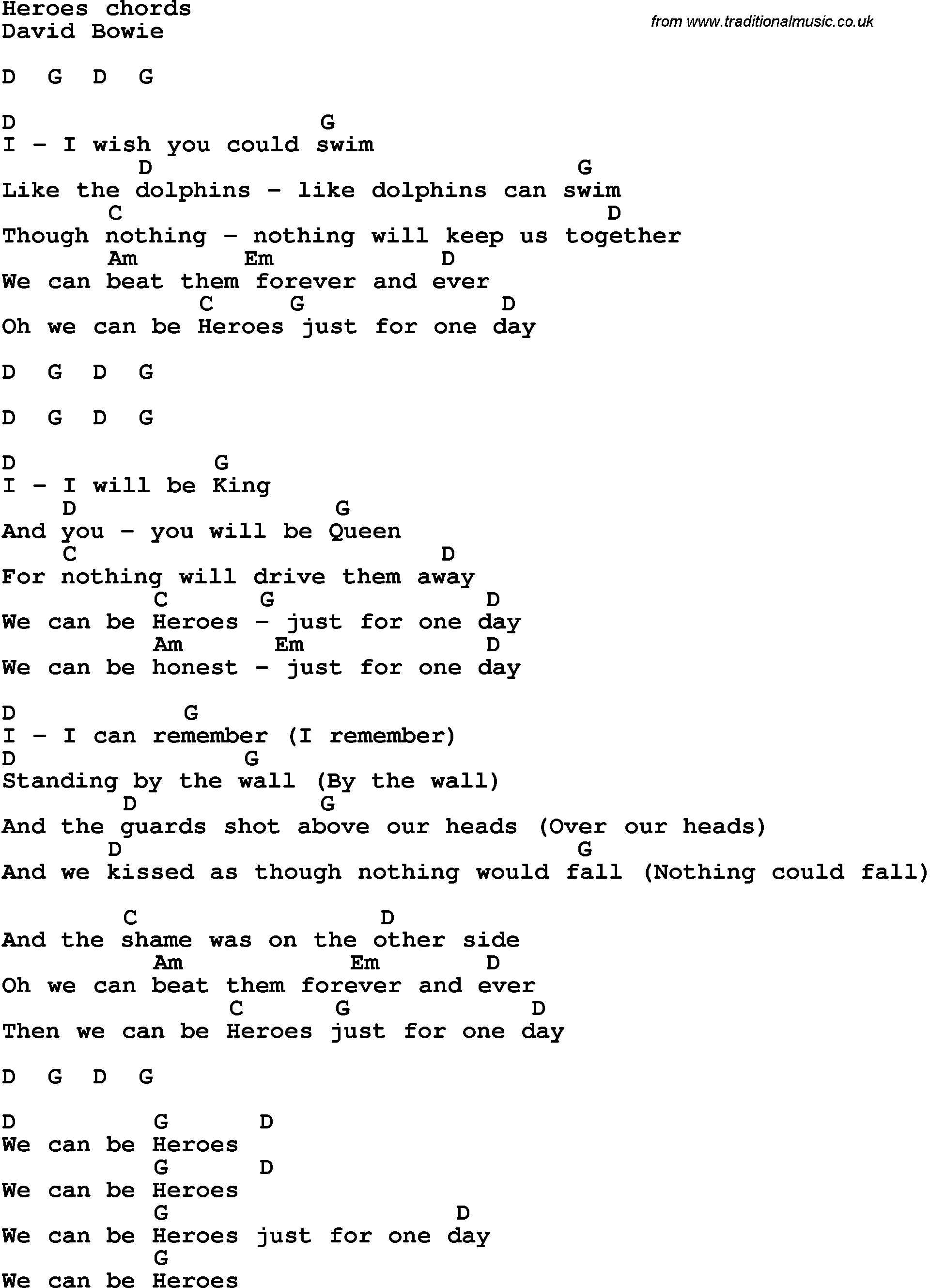 Song Lyrics with guitar chords for Hero