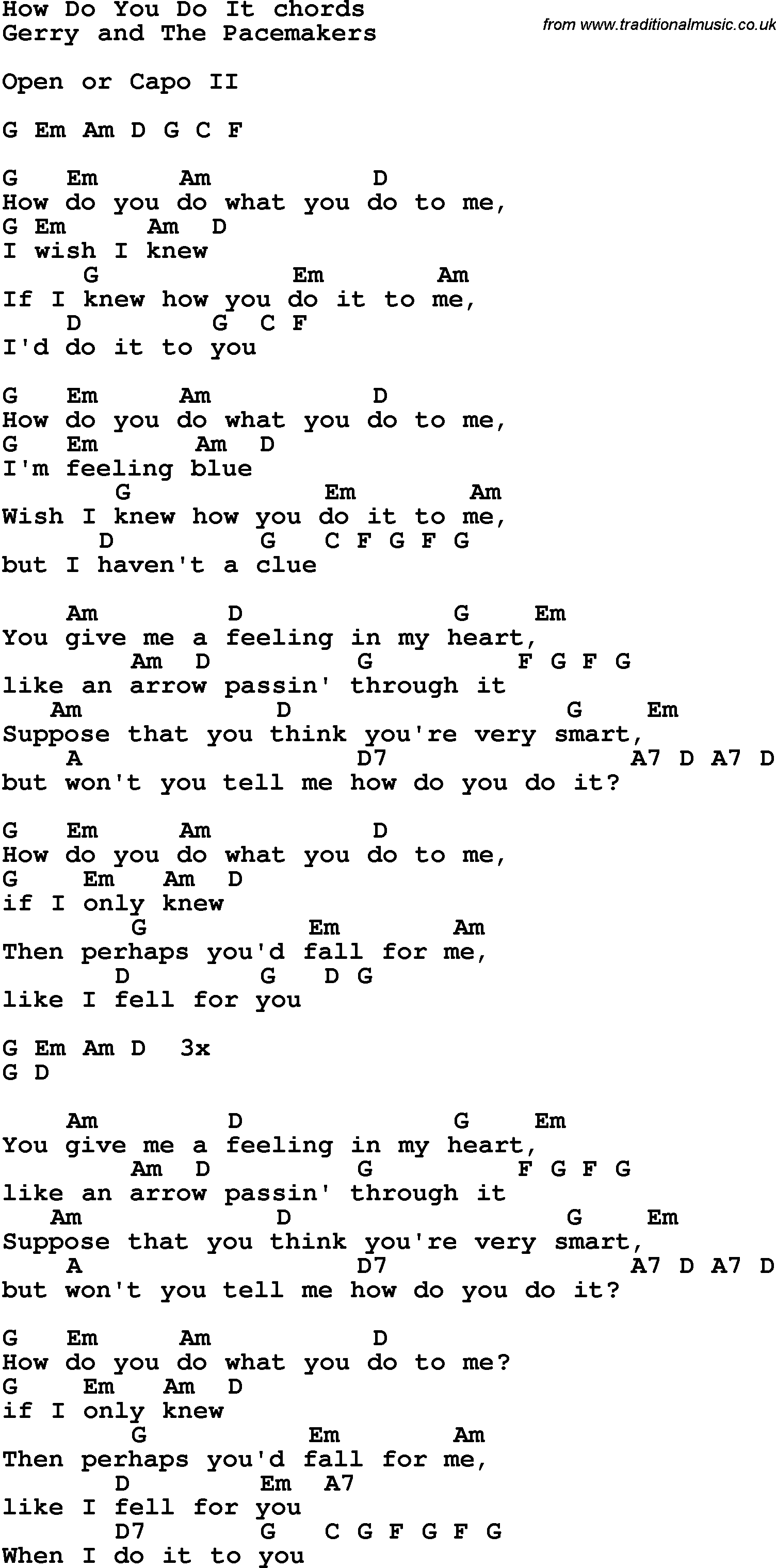 Song Lyrics with guitar chords for How Do You Do It