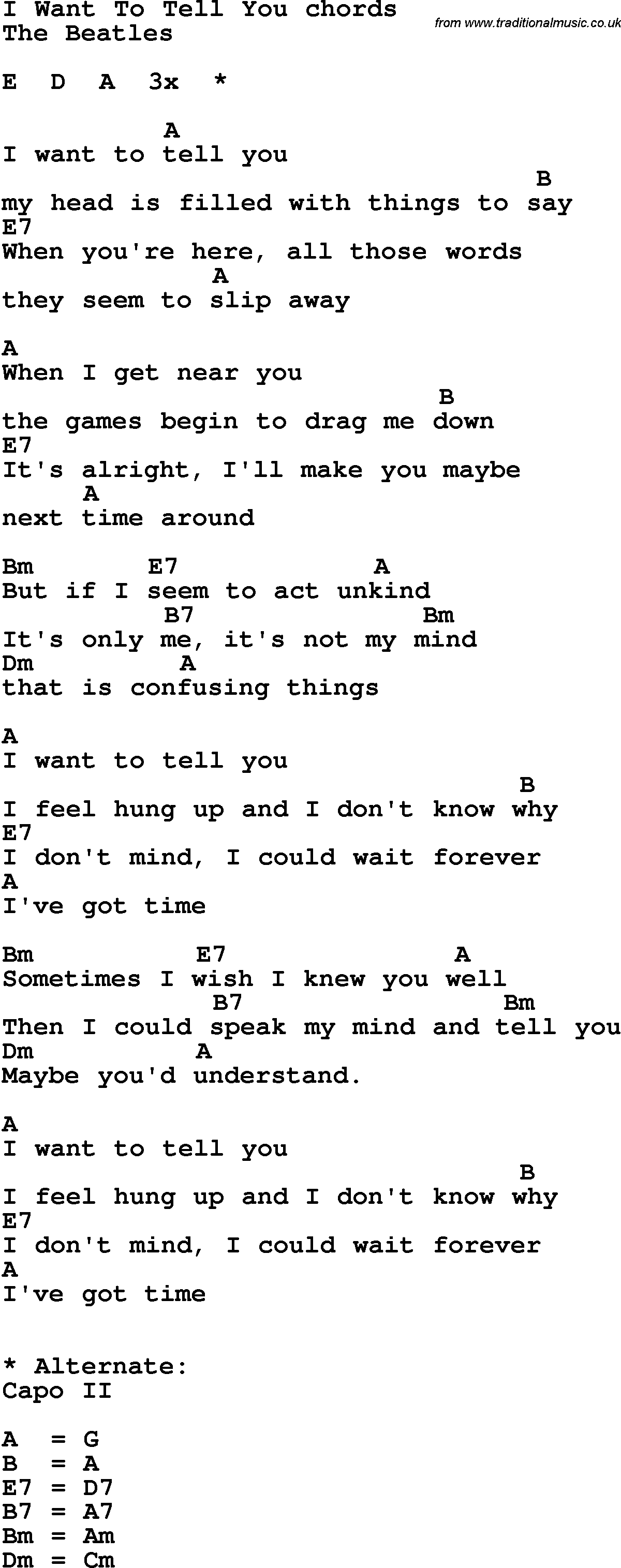 Song Lyrics with guitar chords for I Want To Tell You - The Beatles