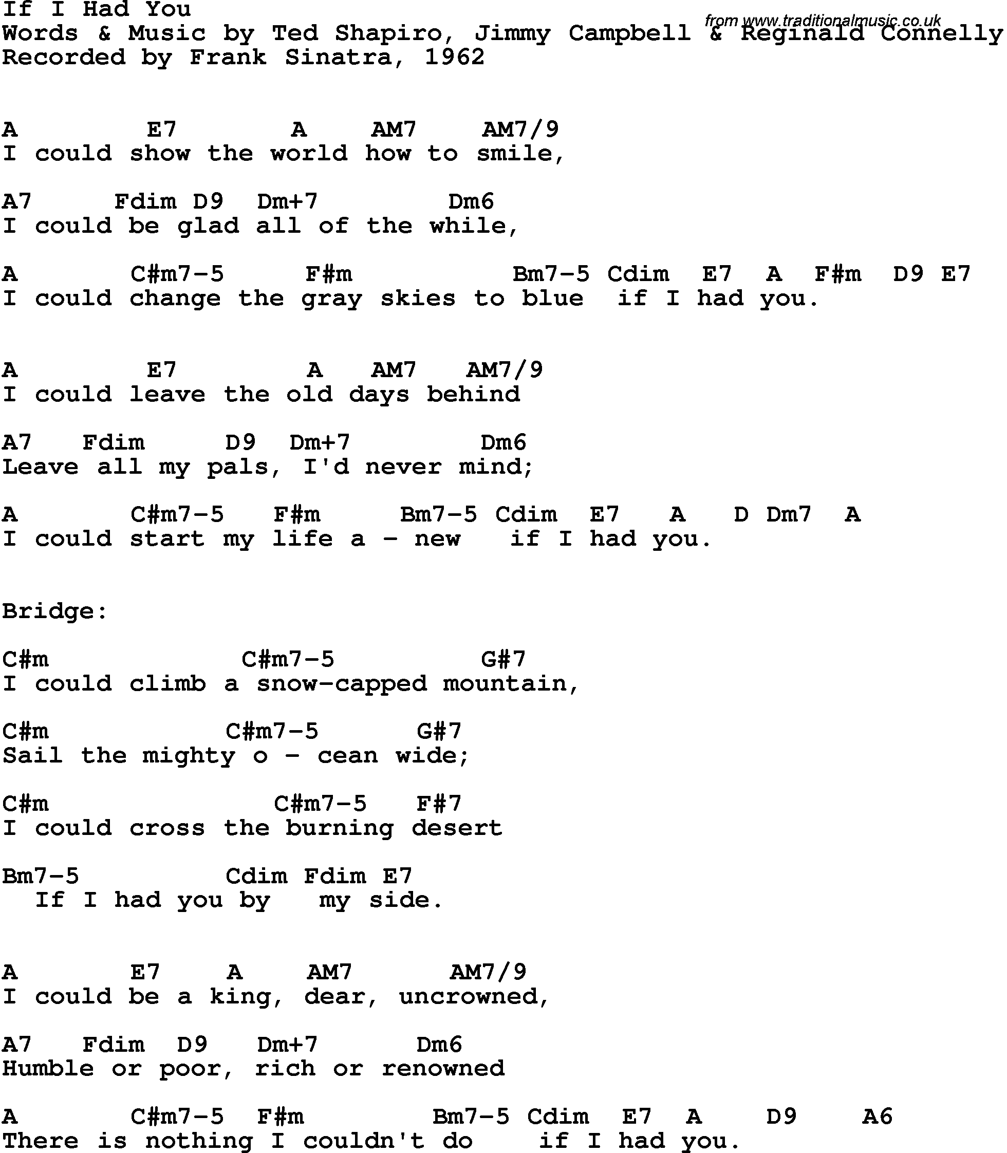 Song Lyrics with guitar chords for If I Had You - Frank Sinatra,  1962