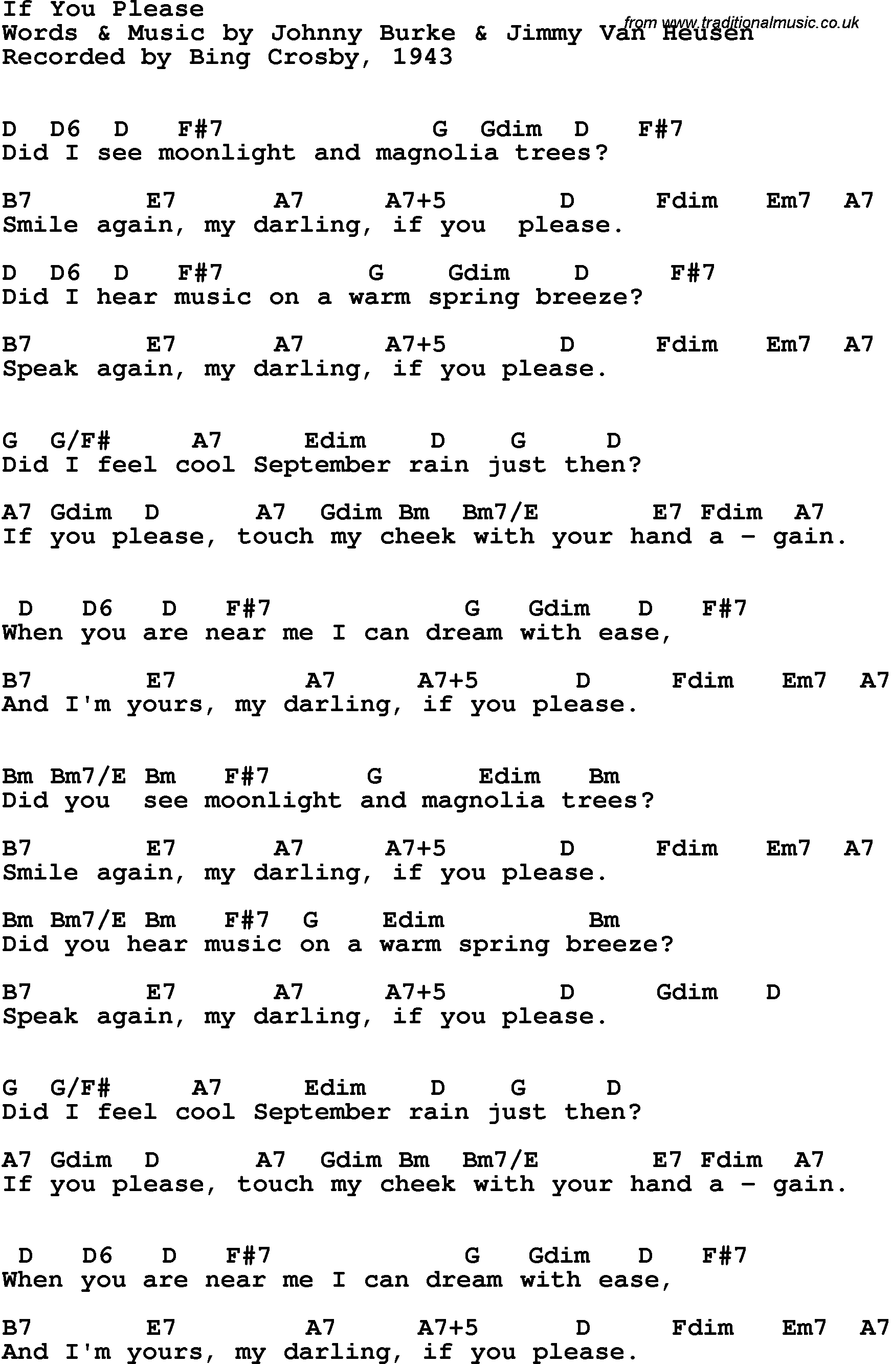 Song Lyrics with guitar chords for If You Please - Bing Crosby, 1943