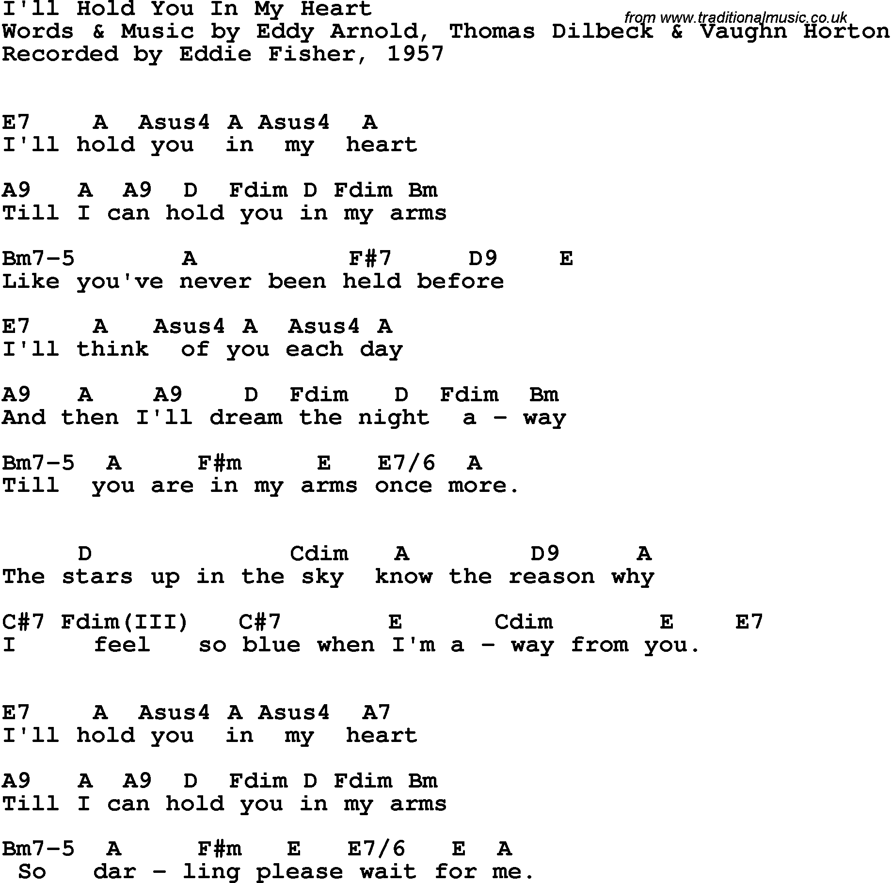 Song Lyrics with guitar chords for I'll Hold You In My Heart - Eddie Fisher, 1957