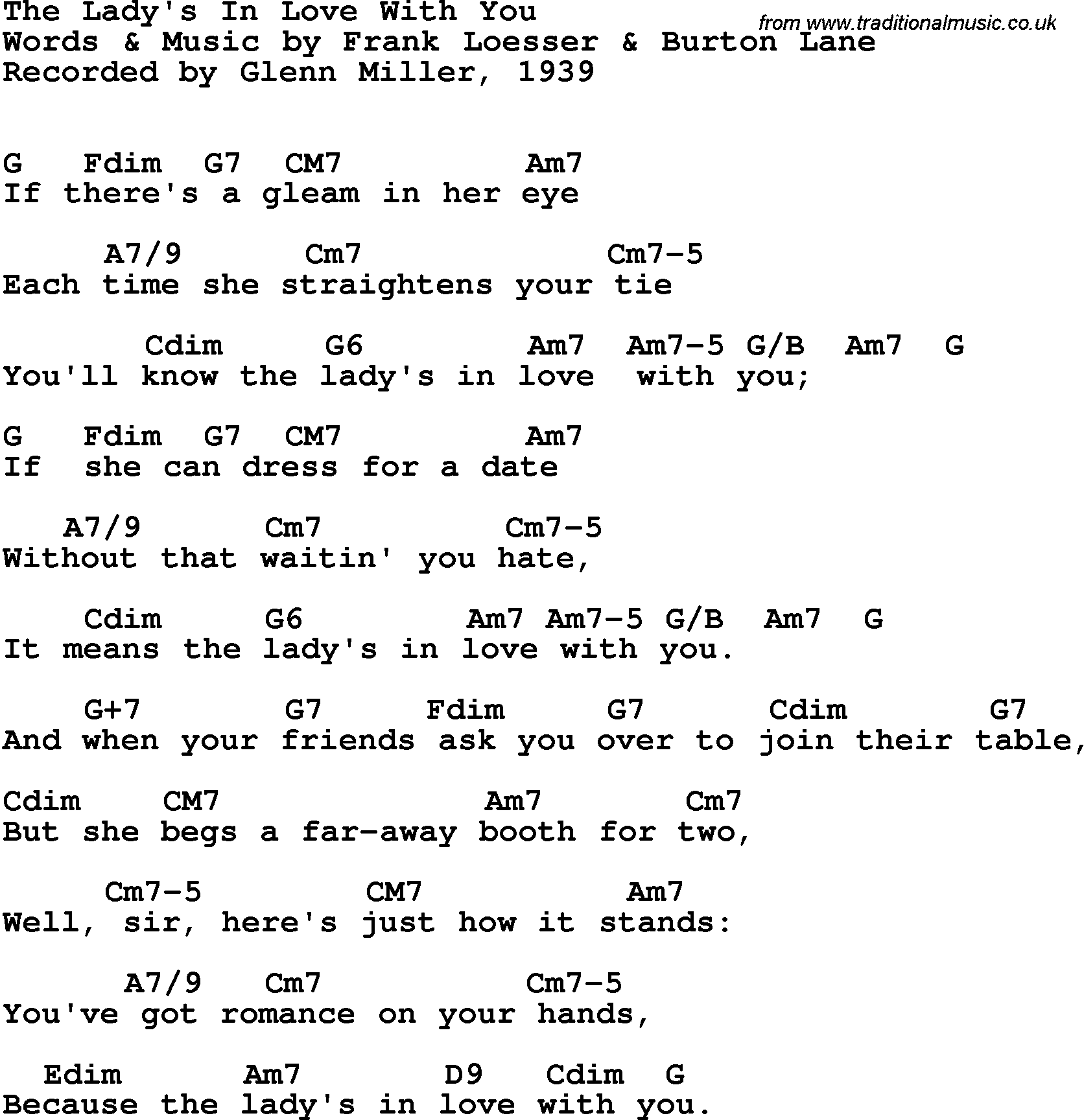 Song Lyrics with guitar chords for Lady's In Love With You, The - Glenn Miller, 1939