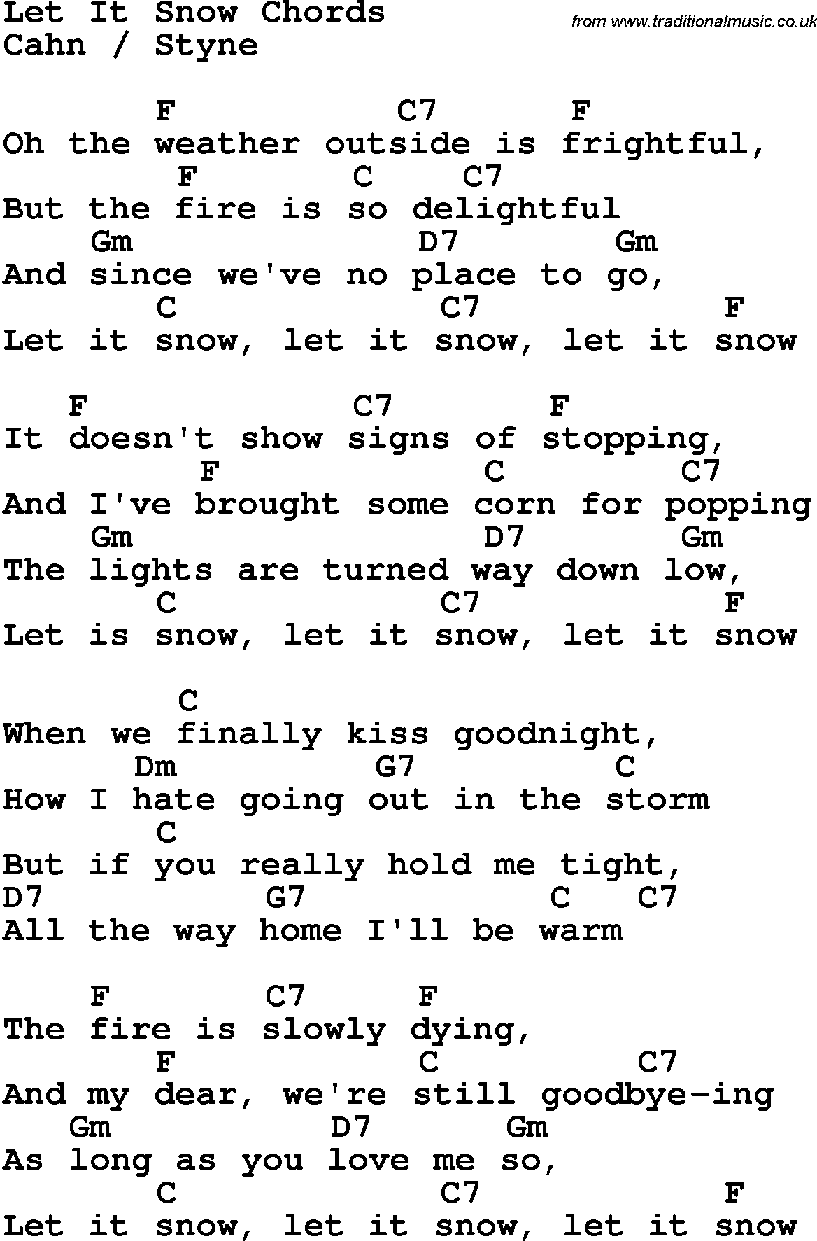 Song lyrics guitar chords Let It Snow