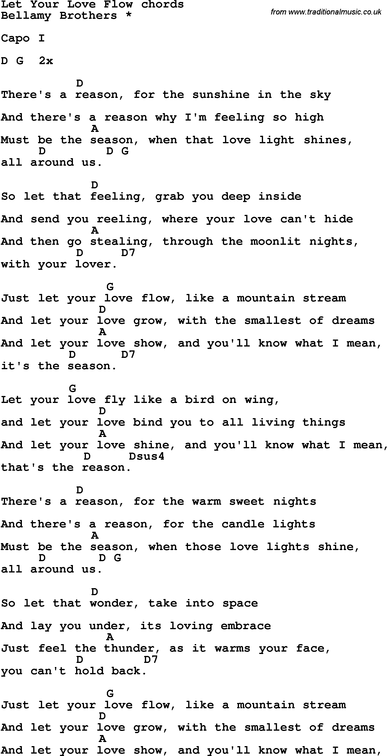 Song Lyrics with guitar chords for Let Your Love Flow