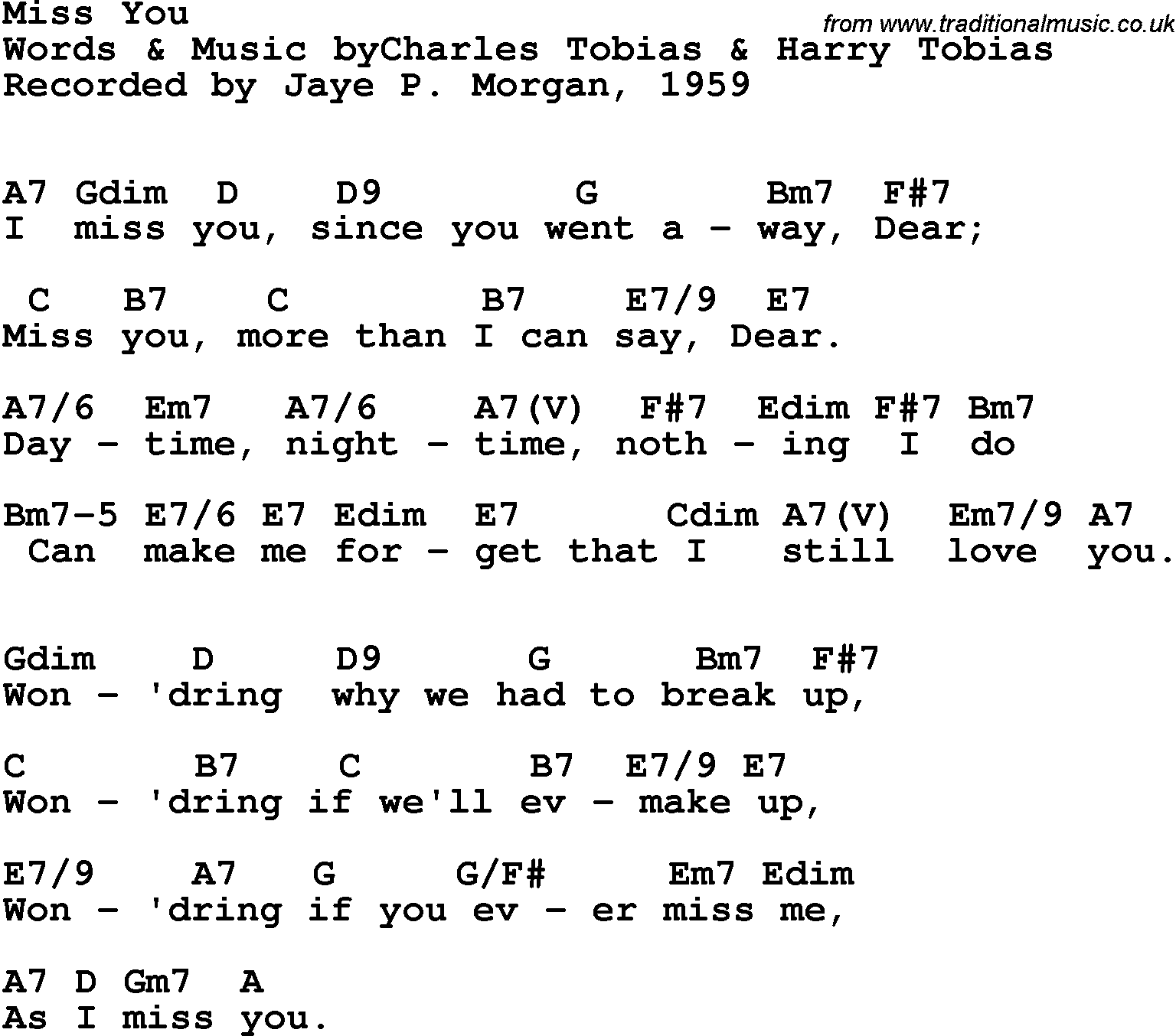 Song Lyrics with guitar chords for Miss You - Jaye P