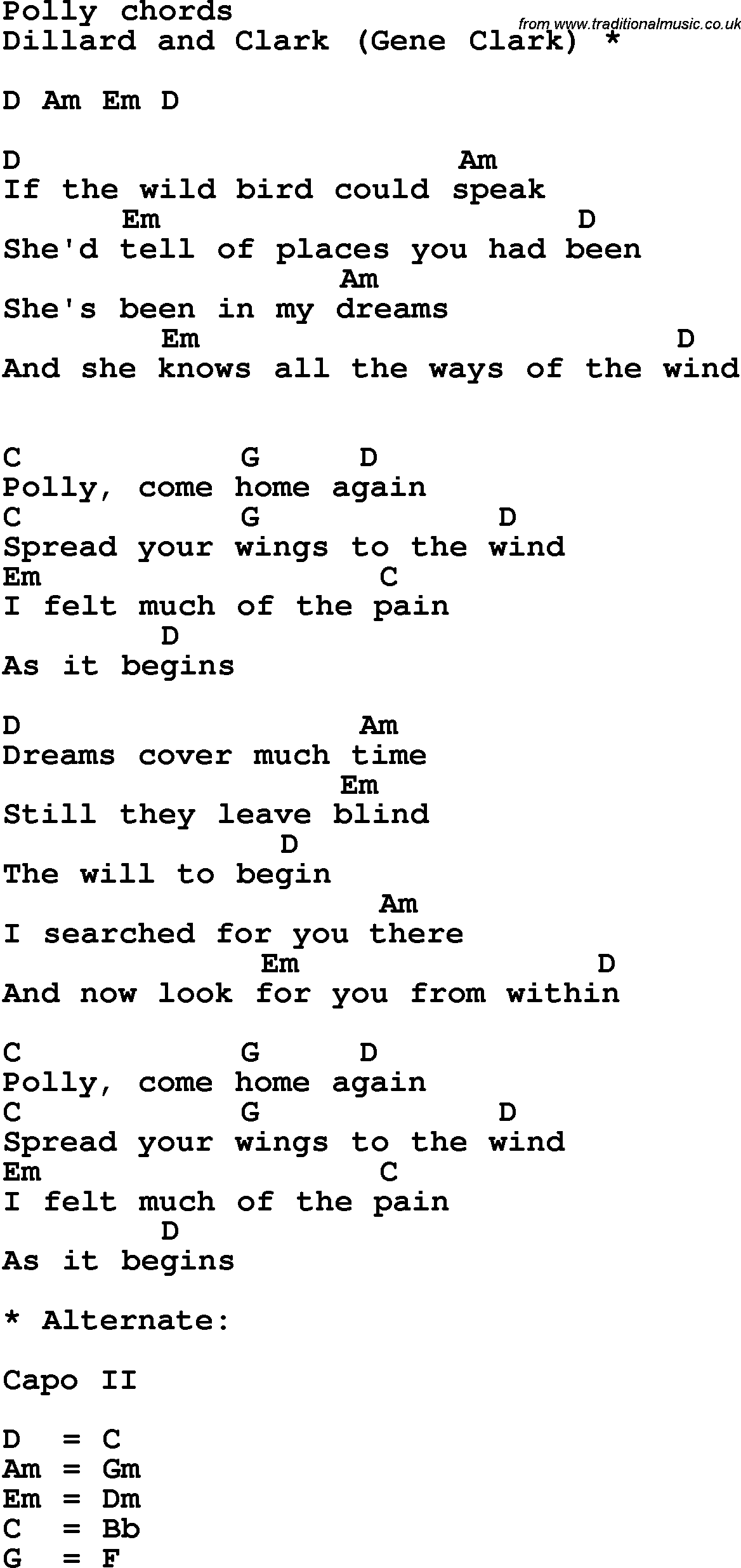 Song Lyrics with guitar chords for Polly - Dillard And Clark